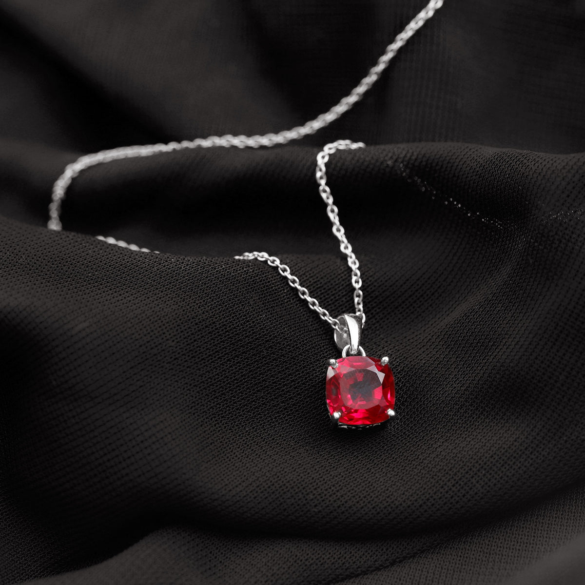2 Carat Lab Created Ruby Solitaire Necklace With Chain AAAA - Rosec Jewels