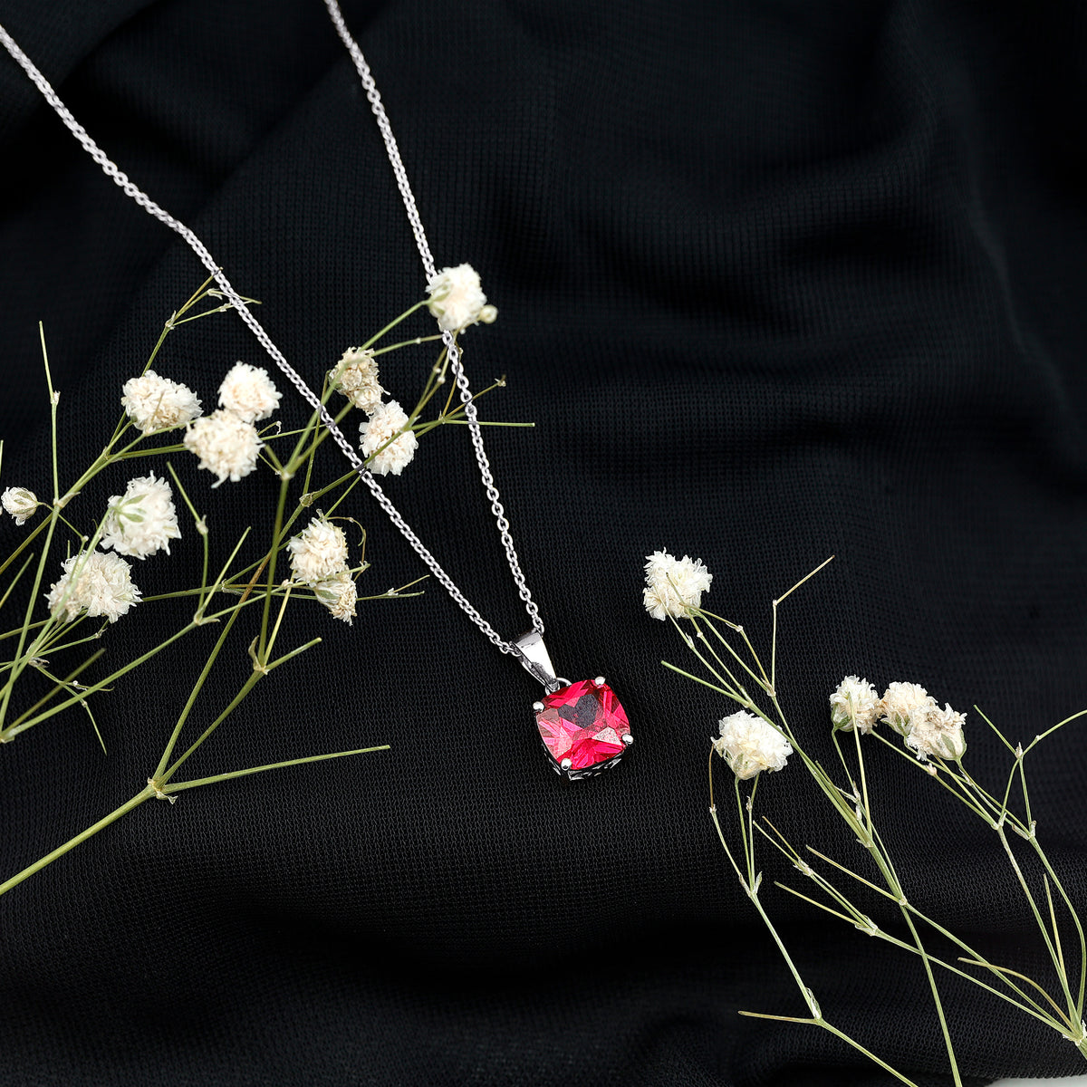 2 Carat Lab Created Ruby Solitaire Necklace With Chain AAAA - Rosec Jewels