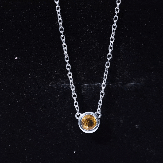 Round Shape Citrine Solitaire Necklace in Bezel Setting AAA - Rosec Jewels