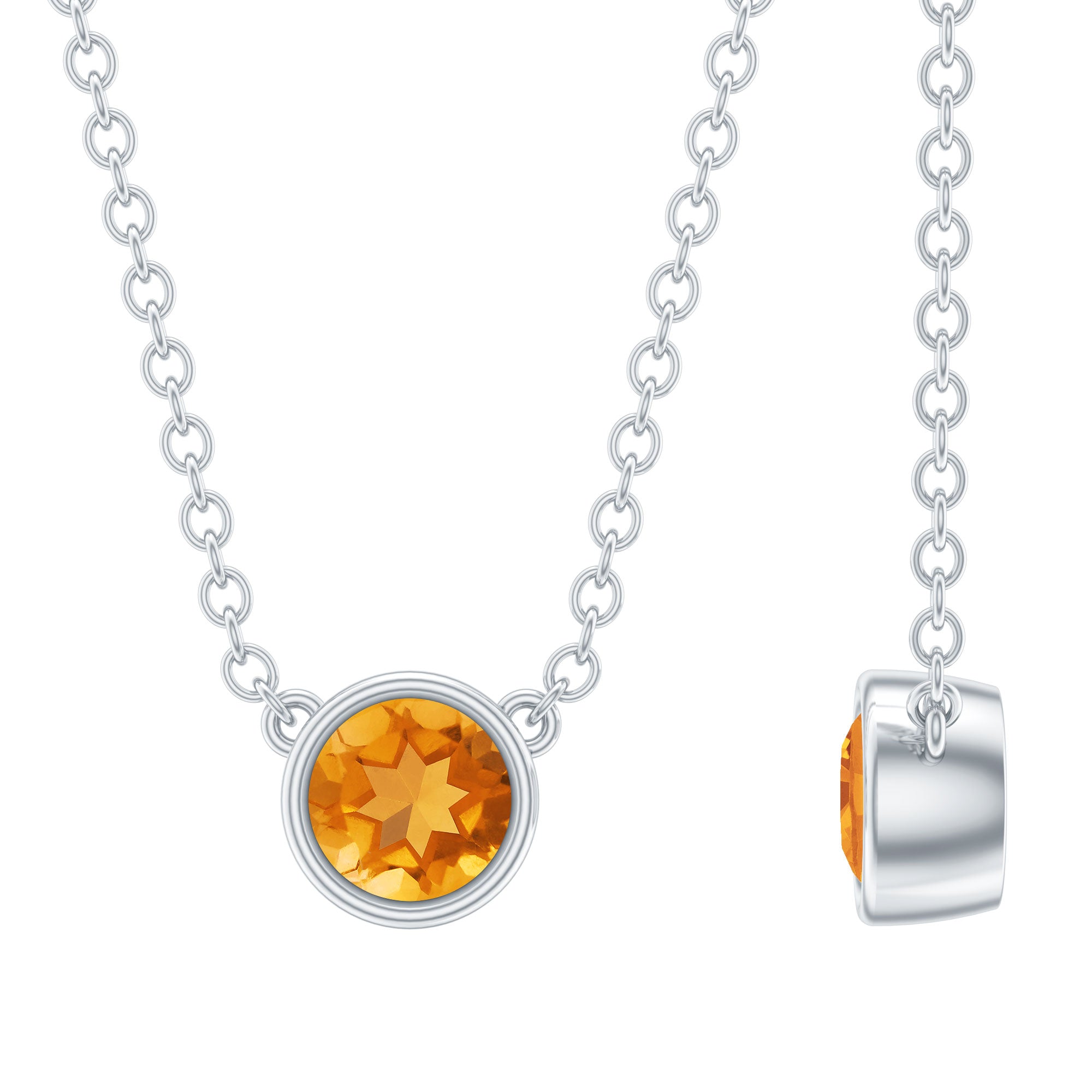 Round Shape Citrine Solitaire Necklace in Bezel Setting AAA - Rosec Jewels