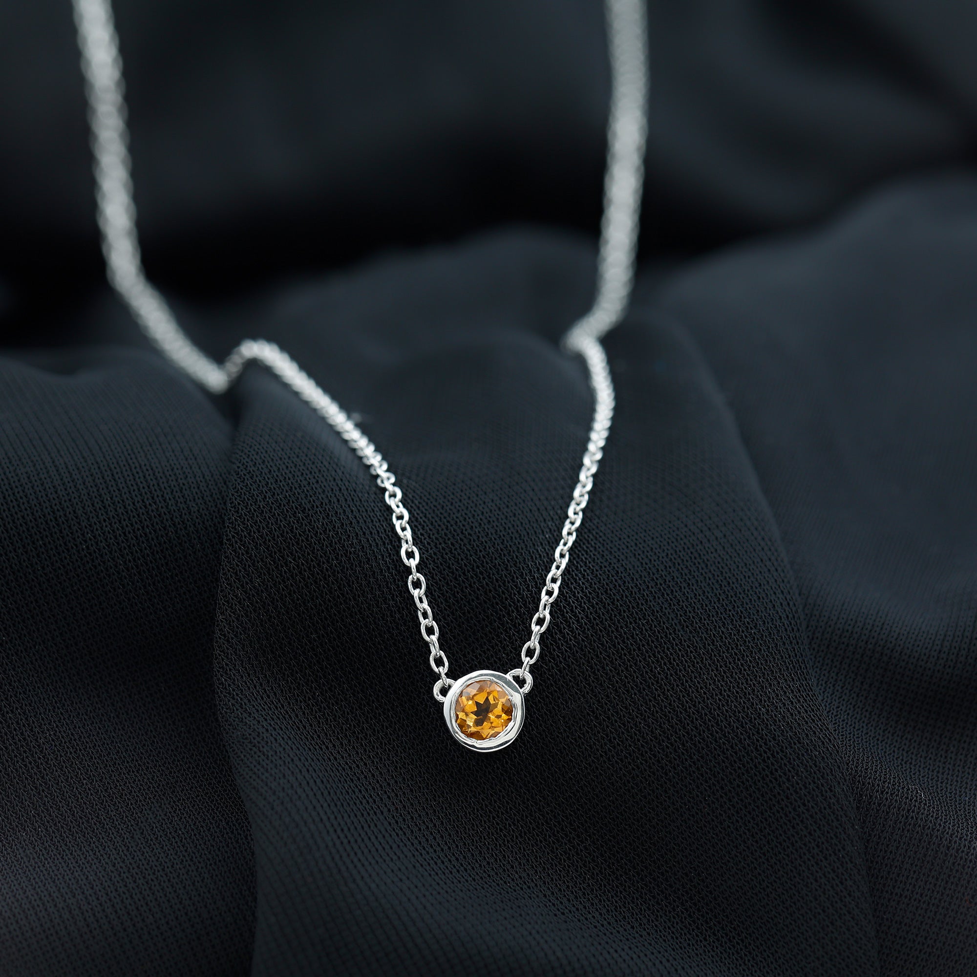 Round Shape Citrine Solitaire Necklace in Bezel Setting AAA - Rosec Jewels
