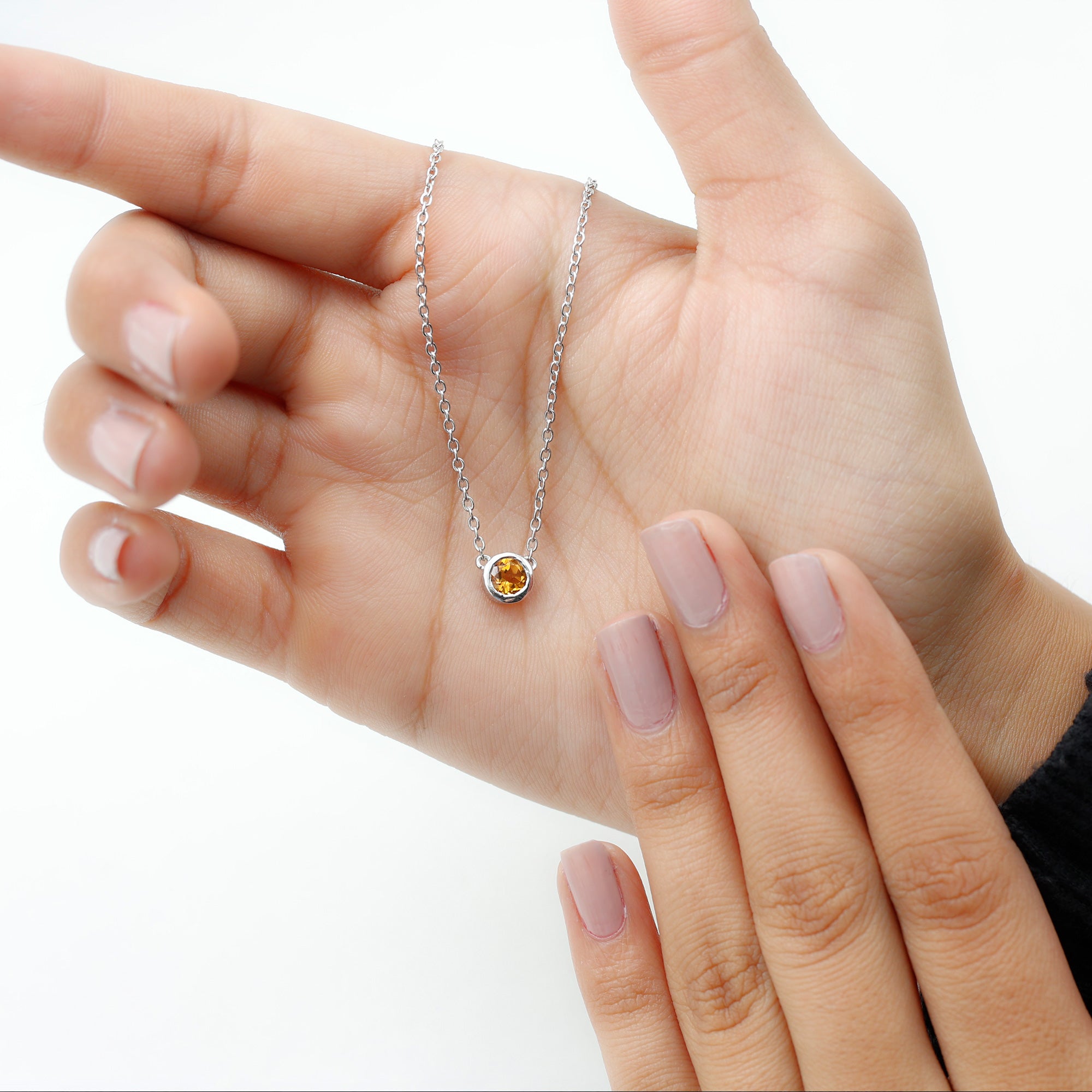 Round Shape Citrine Solitaire Necklace in Bezel Setting AAA - Rosec Jewels