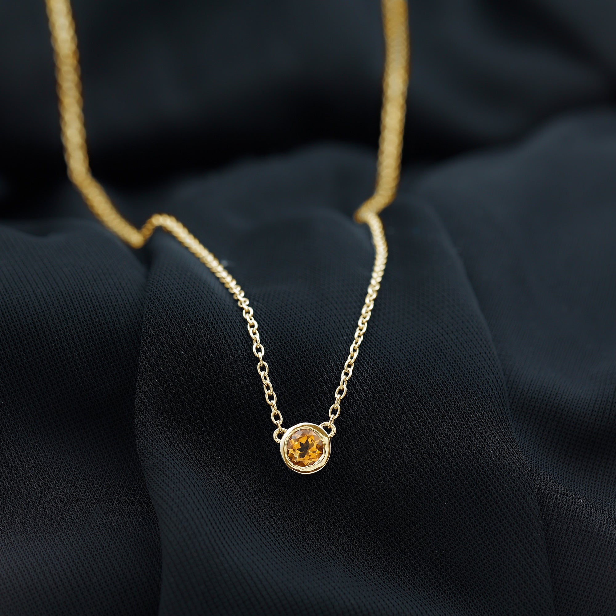 Round Shape Citrine Solitaire Necklace in Bezel Setting AAA - Rosec Jewels