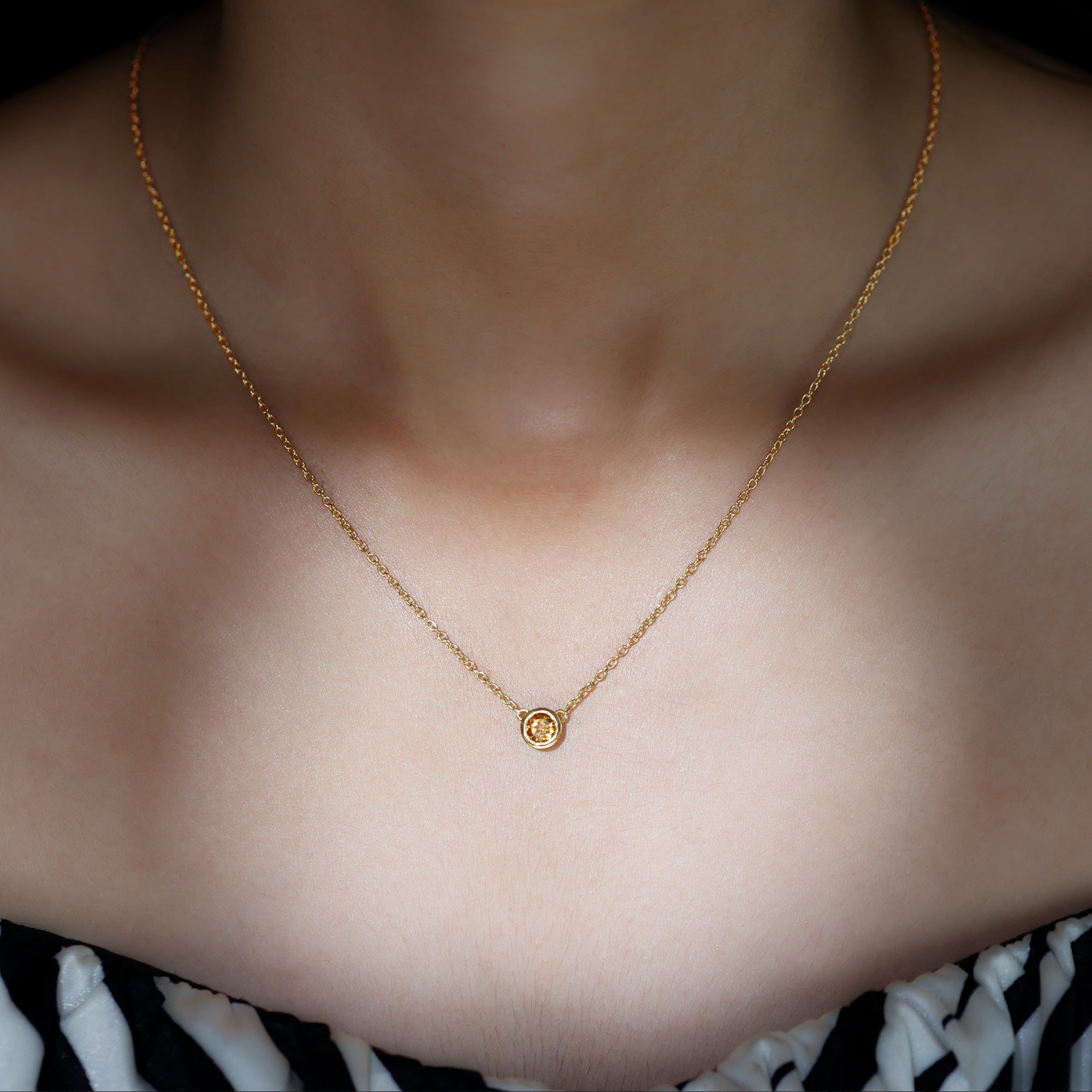 Round Shape Citrine Solitaire Necklace in Bezel Setting AAA - Rosec Jewels
