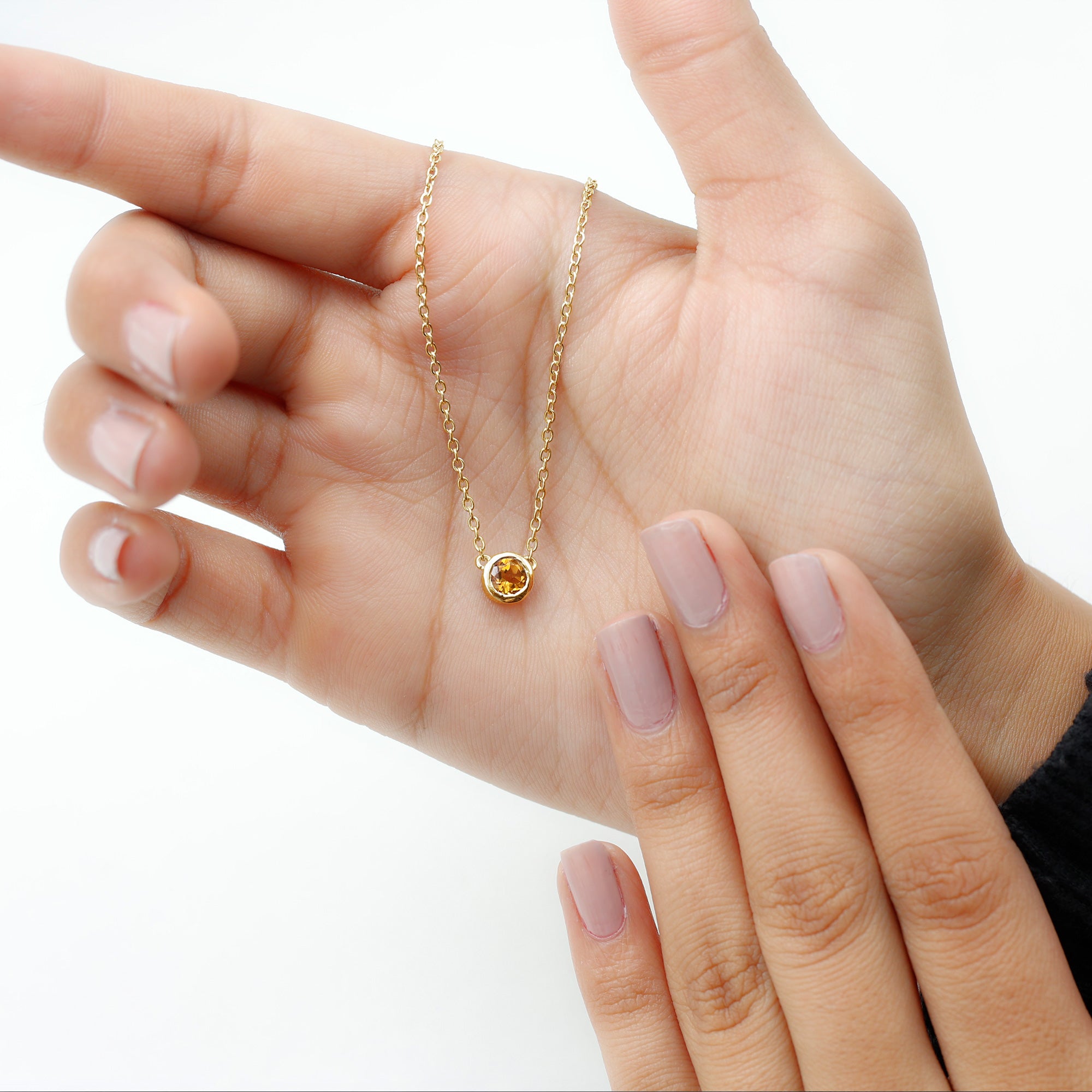 Round Shape Citrine Solitaire Necklace in Bezel Setting AAA - Rosec Jewels
