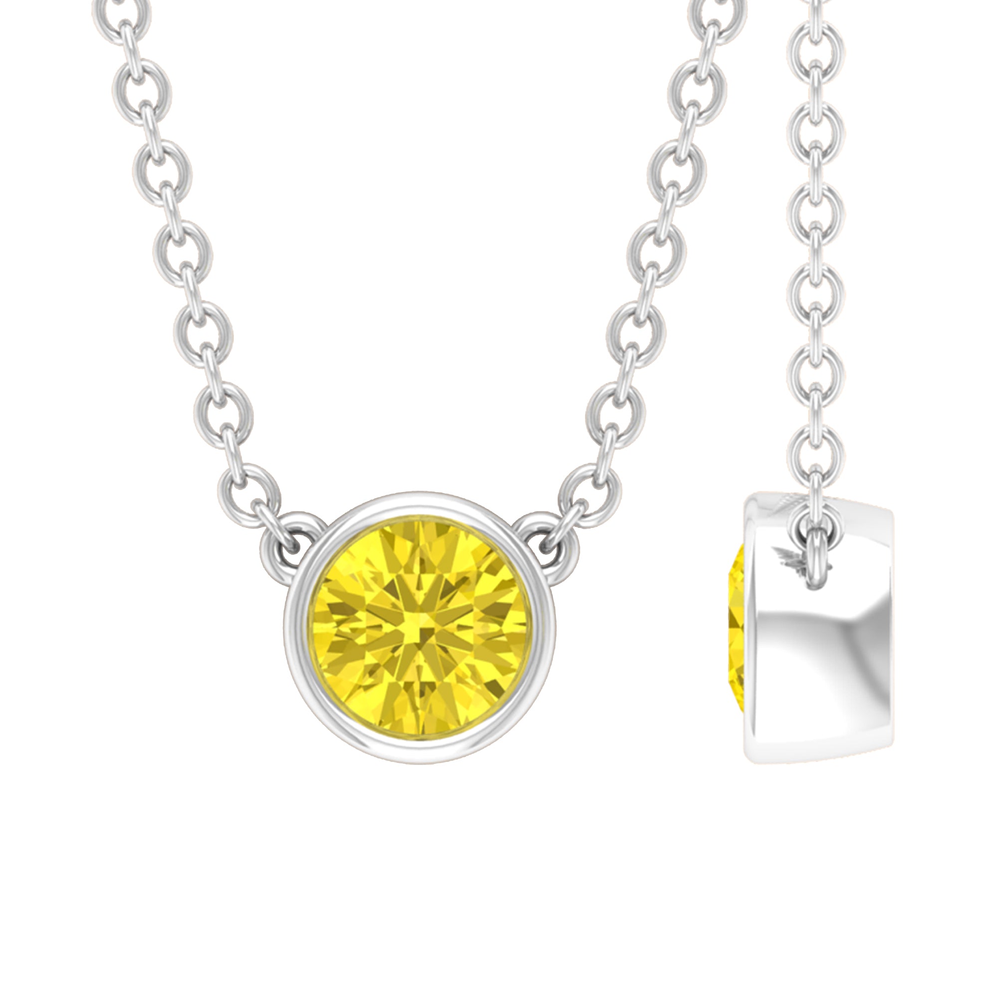Round Cut 4 MM Yellow Sapphire Bezel Set Necklace