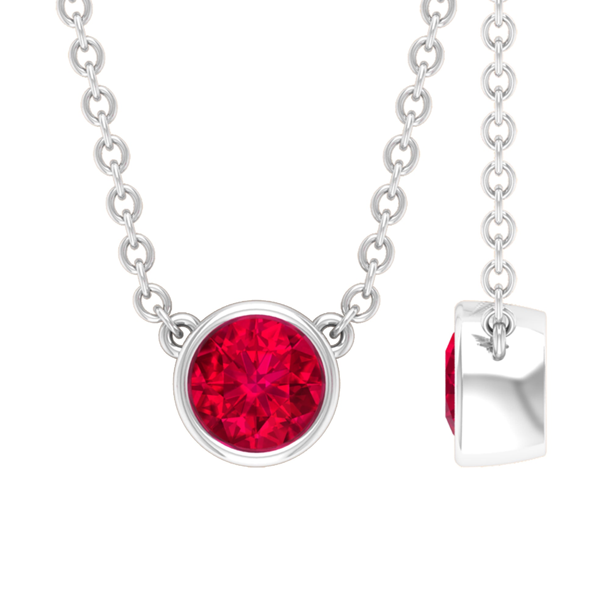 Round Created Ruby Solitaire Necklace