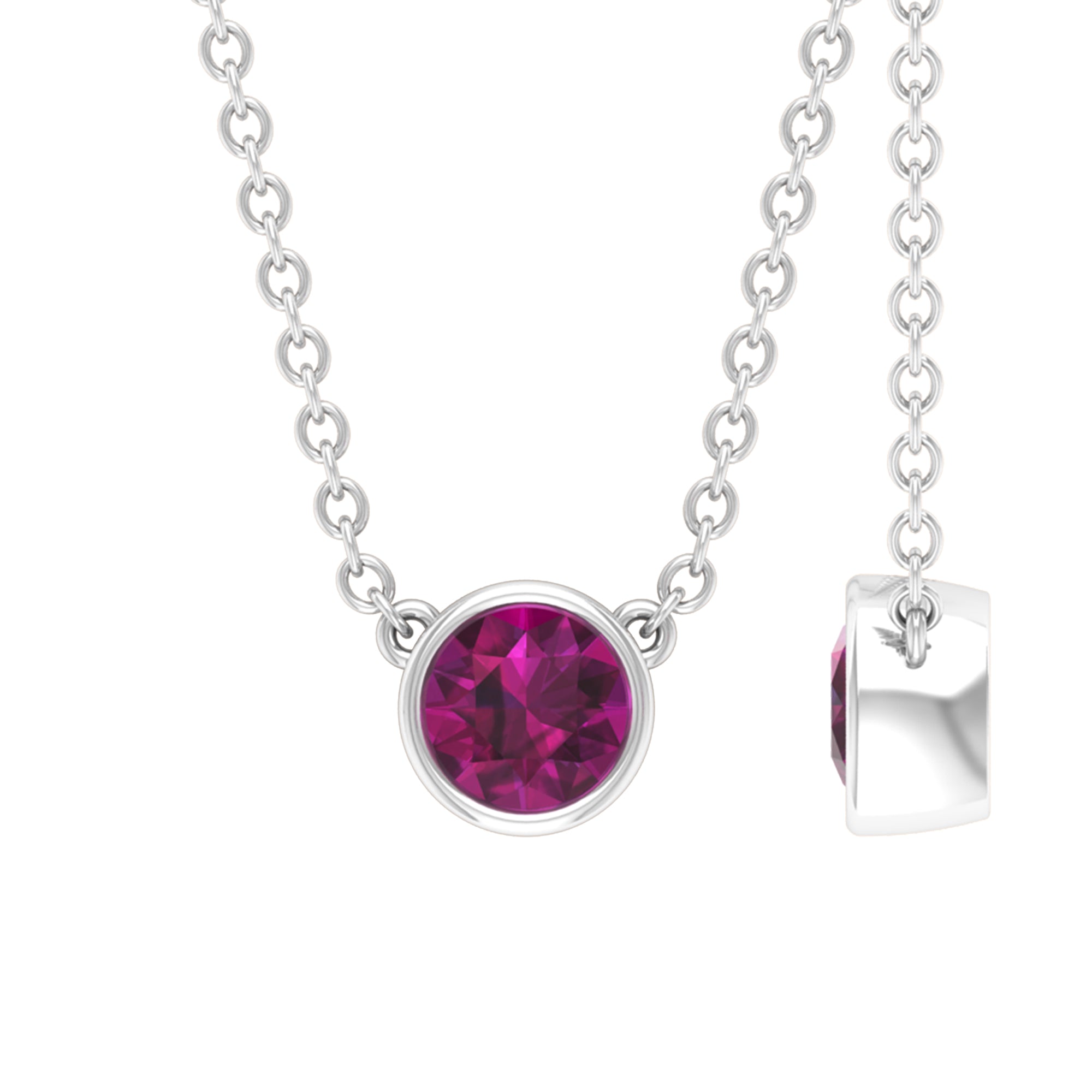 1/4 CT Natural Rhodolite Solitaire Gold Necklace in Bezel Setting