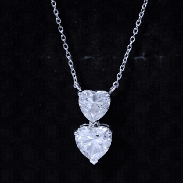 Certified Moissanite Double Heart Necklace in Prong Setting D-VS1 - Rosec Jewels