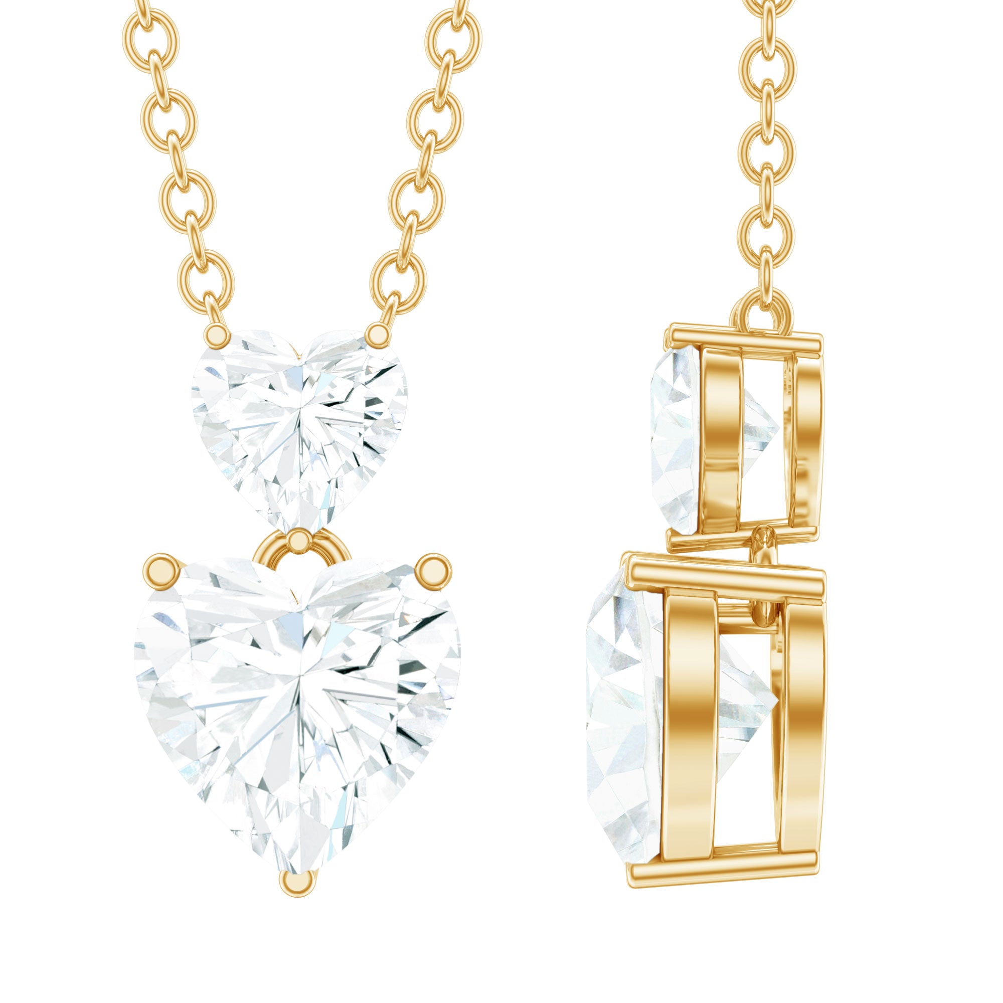Certified Moissanite Double Heart Necklace in Prong Setting D-VS1 - Rosec Jewels