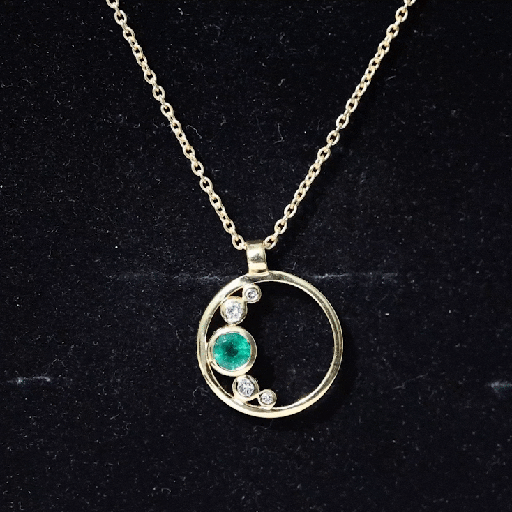 Bezel Set Emerald and Diamond Promise Necklace For Women AAA - Rosec Jewels