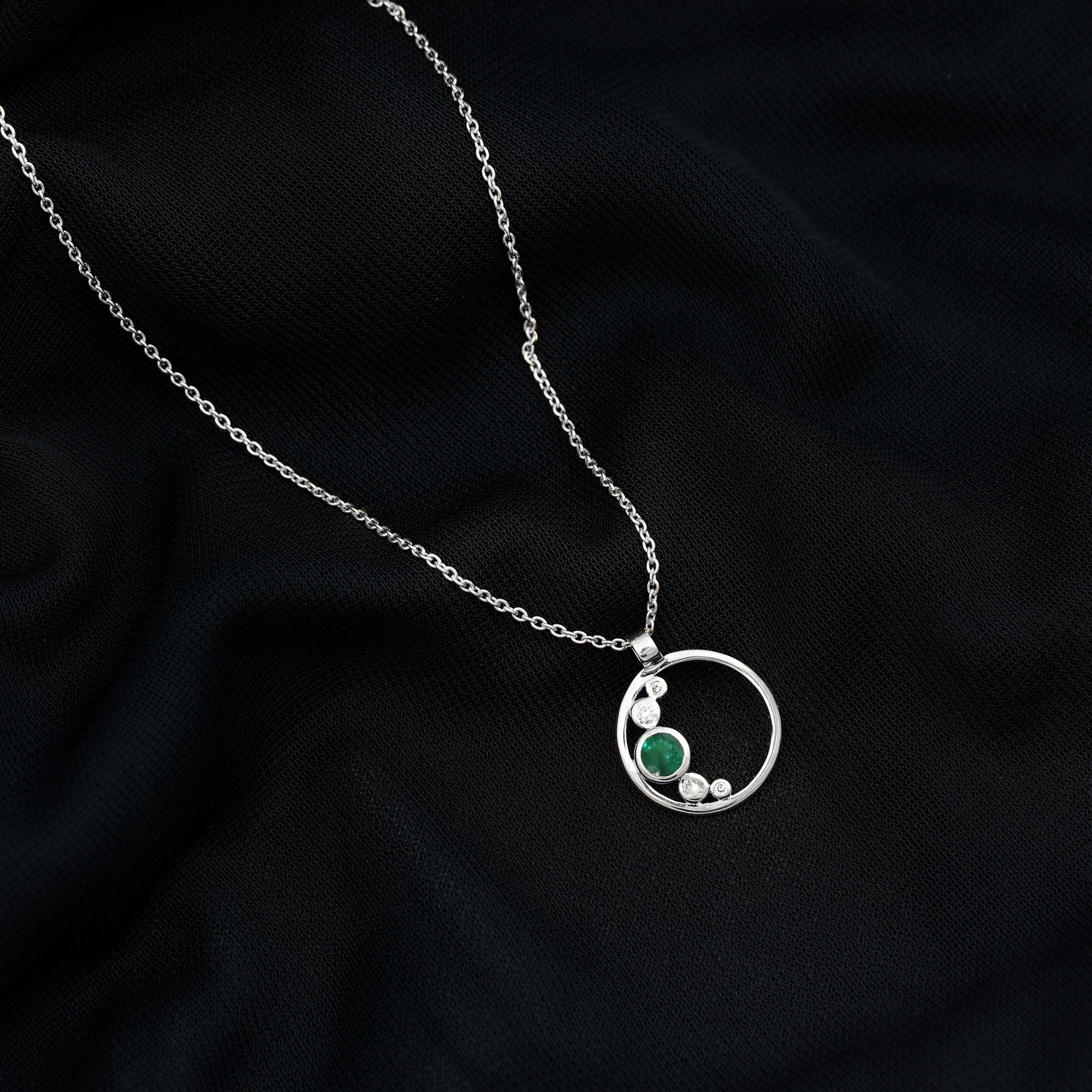 Bezel Set Emerald and Diamond Promise Necklace For Women AAA - Rosec Jewels