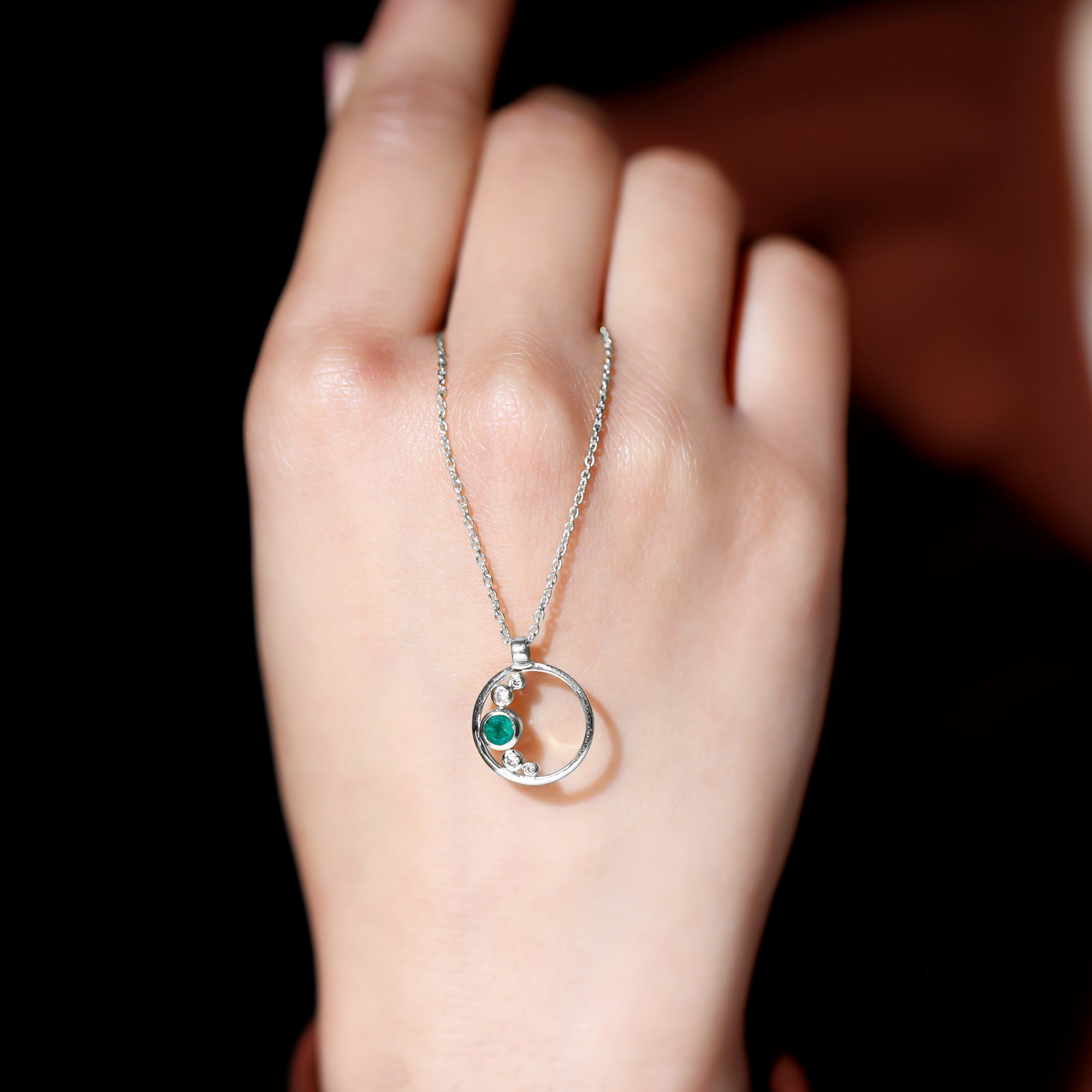 Bezel Set Emerald and Diamond Promise Necklace For Women AAA - Rosec Jewels