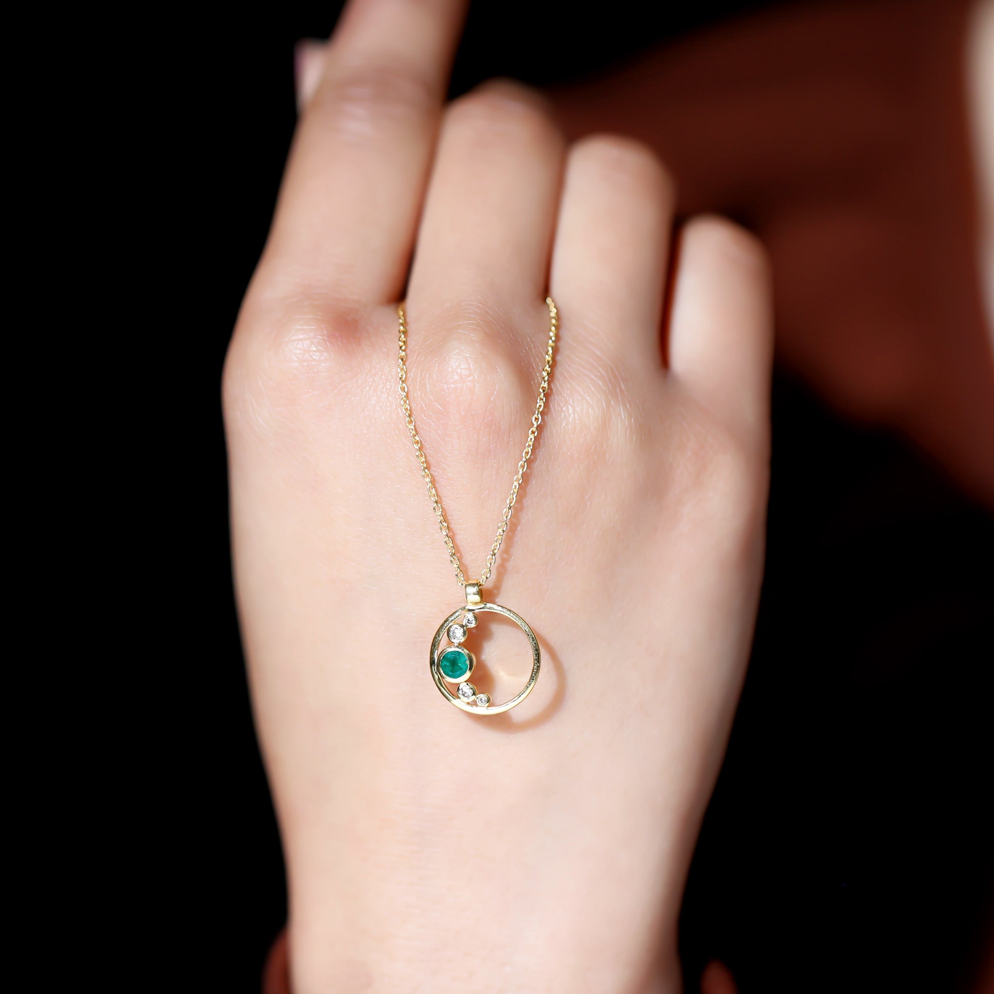 Bezel Set Emerald and Diamond Promise Necklace For Women AAA - Rosec Jewels