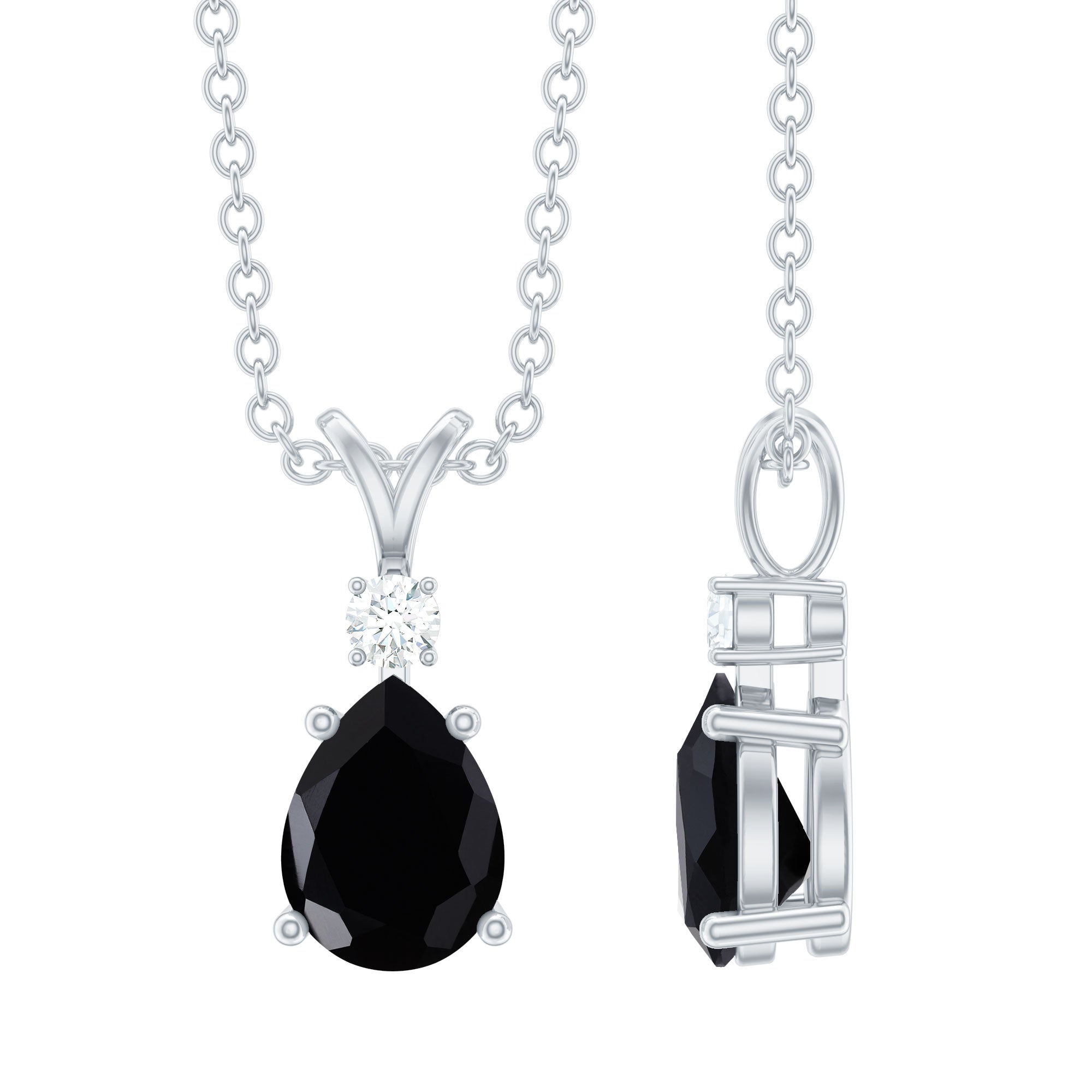 Pear Shape Black Onyx Solitaire Pendant with Diamond