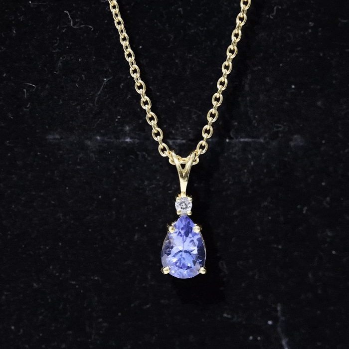 Real Tanzanite Teardrop Pendant Necklace with Diamond AAA - Rosec Jewels