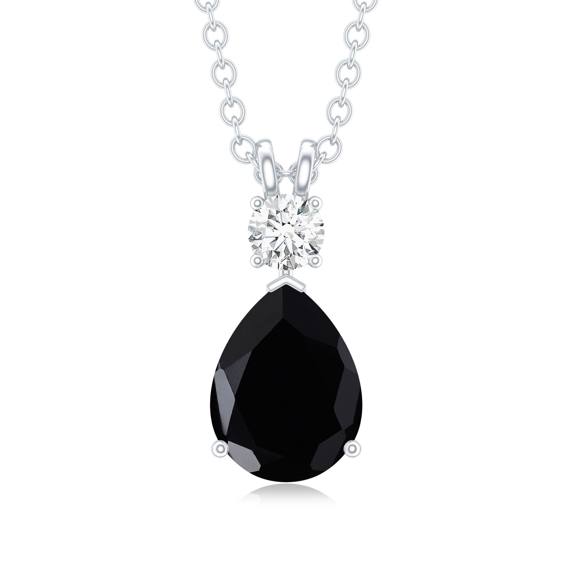 4.8 Carat Lab Created Black and White Diamond Teardrop Necklace AAAA ( Synthetic ) - Rosec Jewels