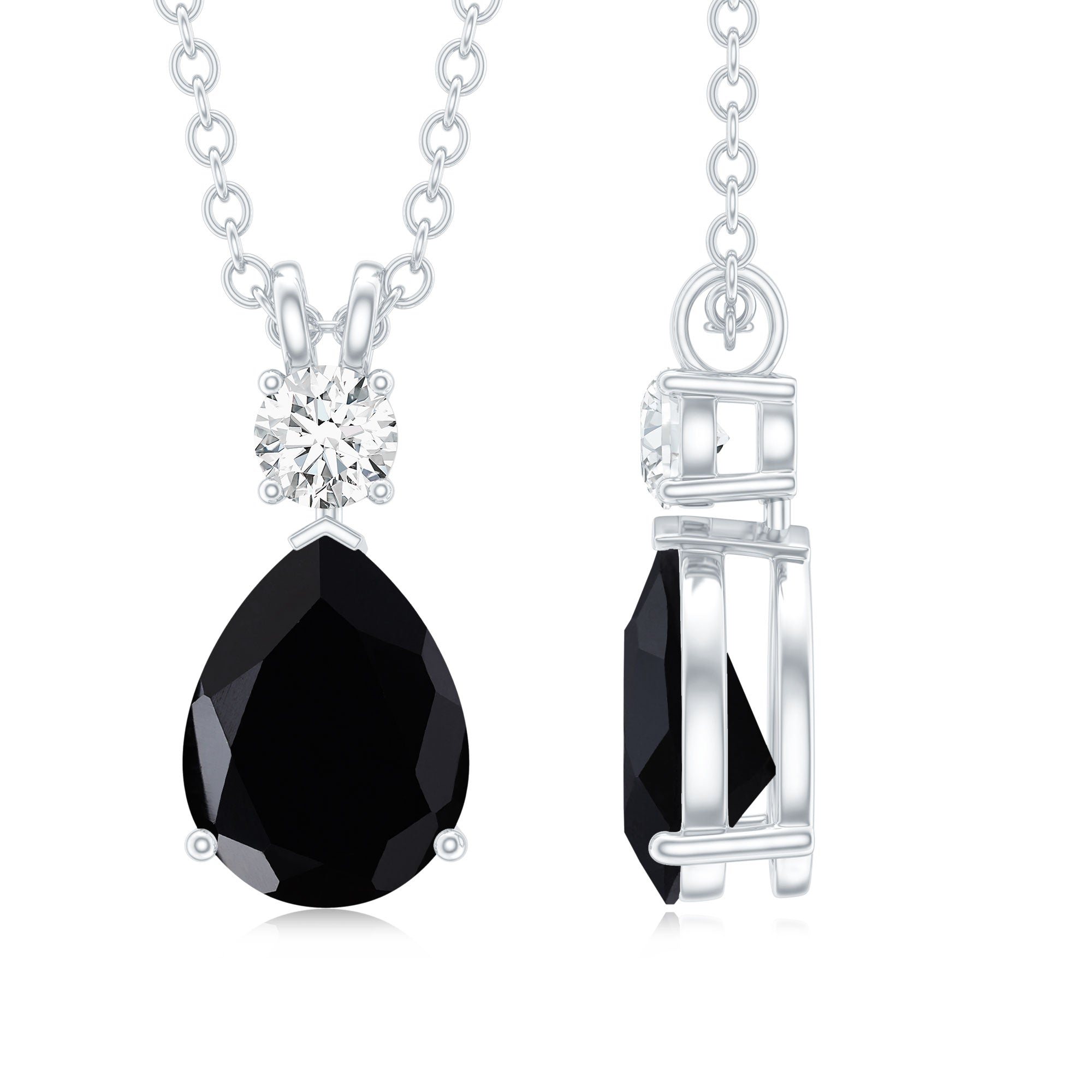4.8 Carat Lab Created Black and White Diamond Teardrop Necklace AAAA ( Synthetic ) - Rosec Jewels