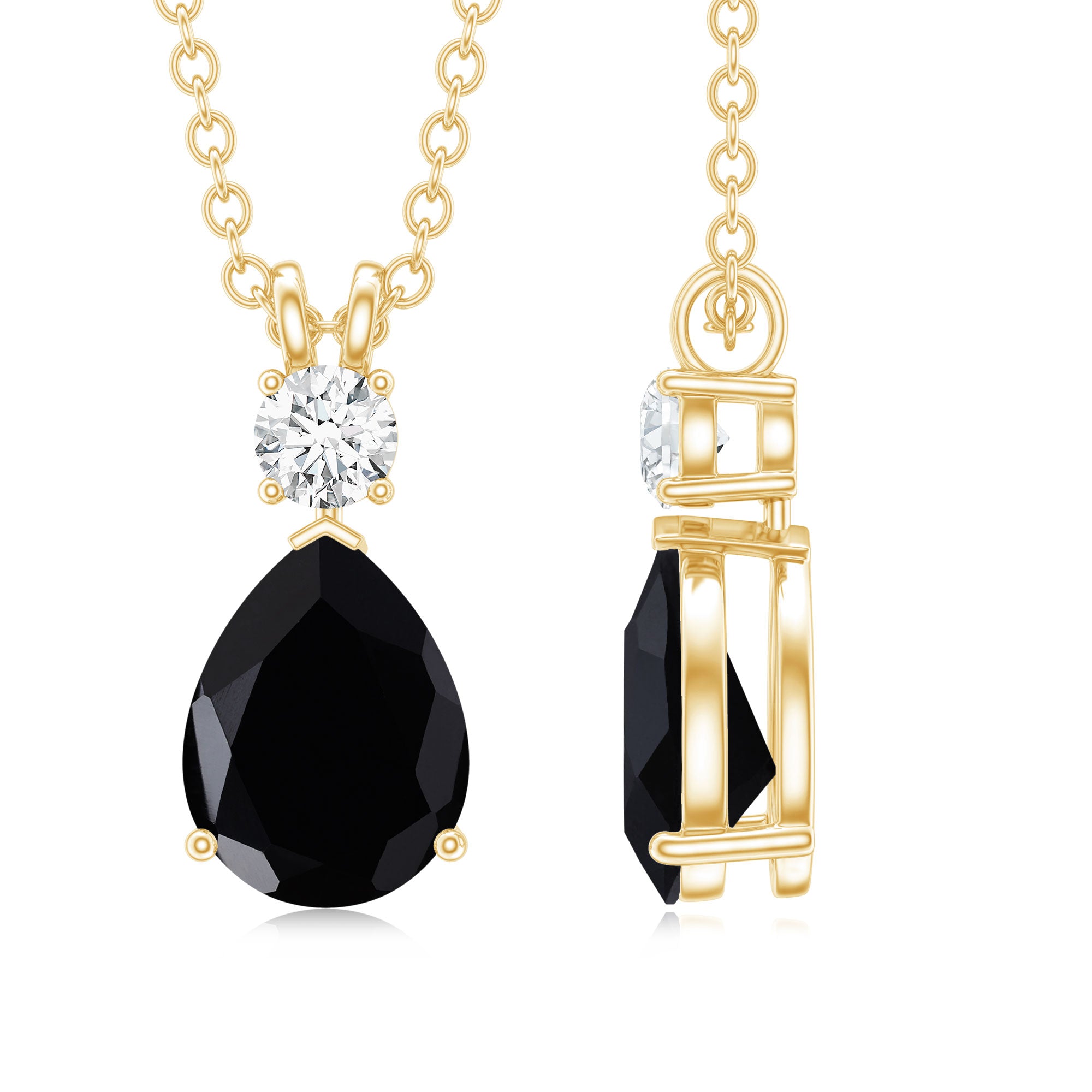 4.8 Carat Lab Created Black and White Diamond Teardrop Necklace AAAA ( Synthetic ) - Rosec Jewels