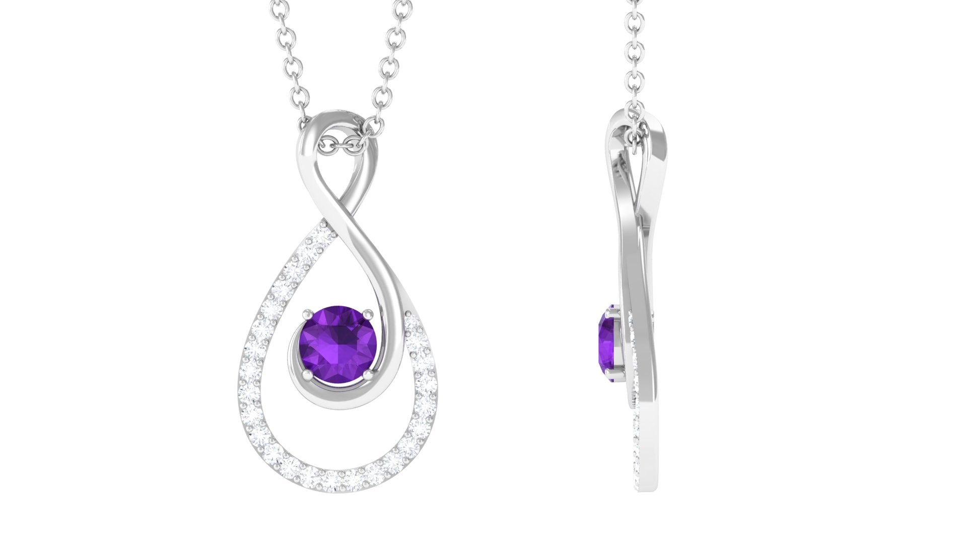 Certified Real Amethyst and Diamond Infinity Pendant Necklace