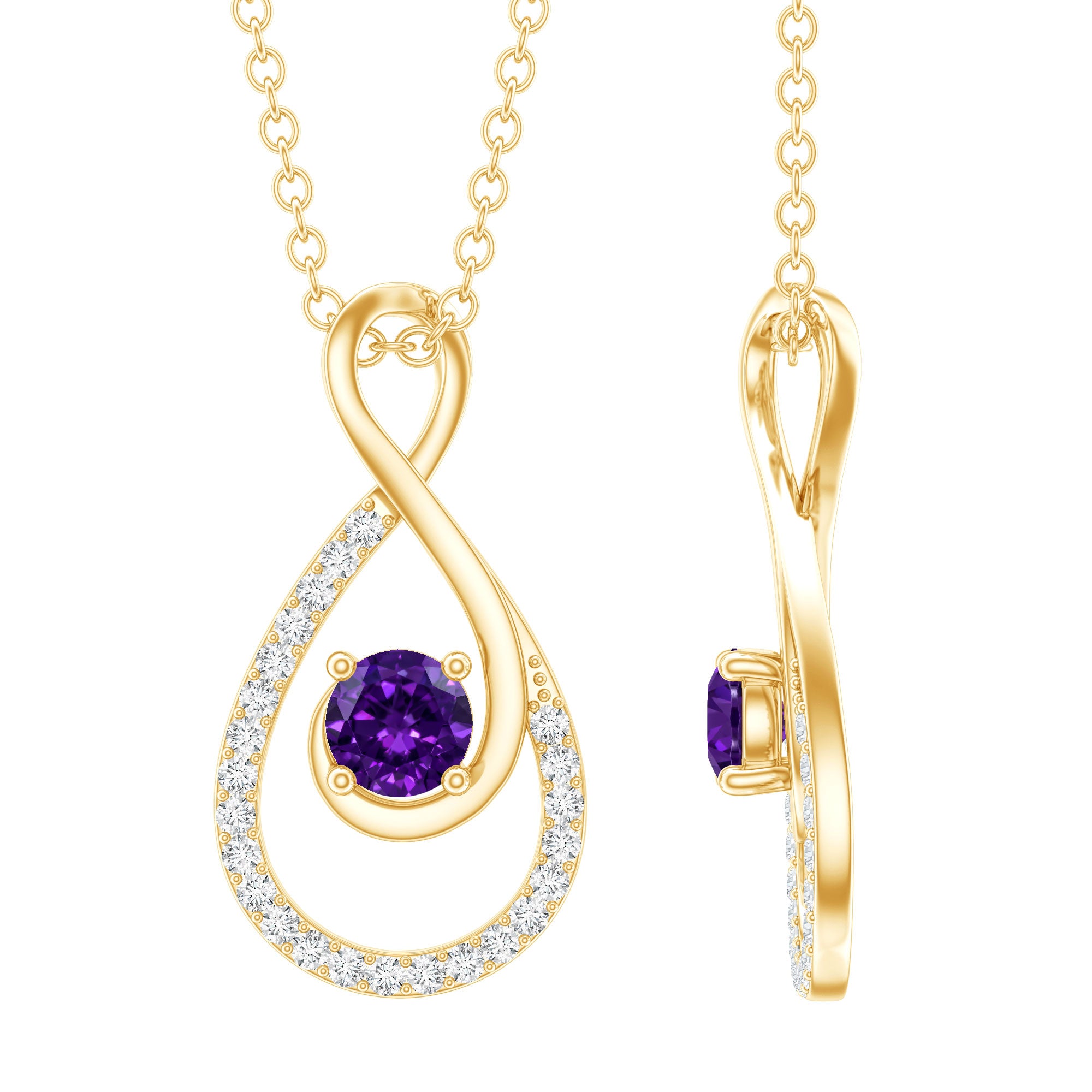 Natural Amethyst Infinity Pendant Necklace with Diamond AAA - Rosec Jewels