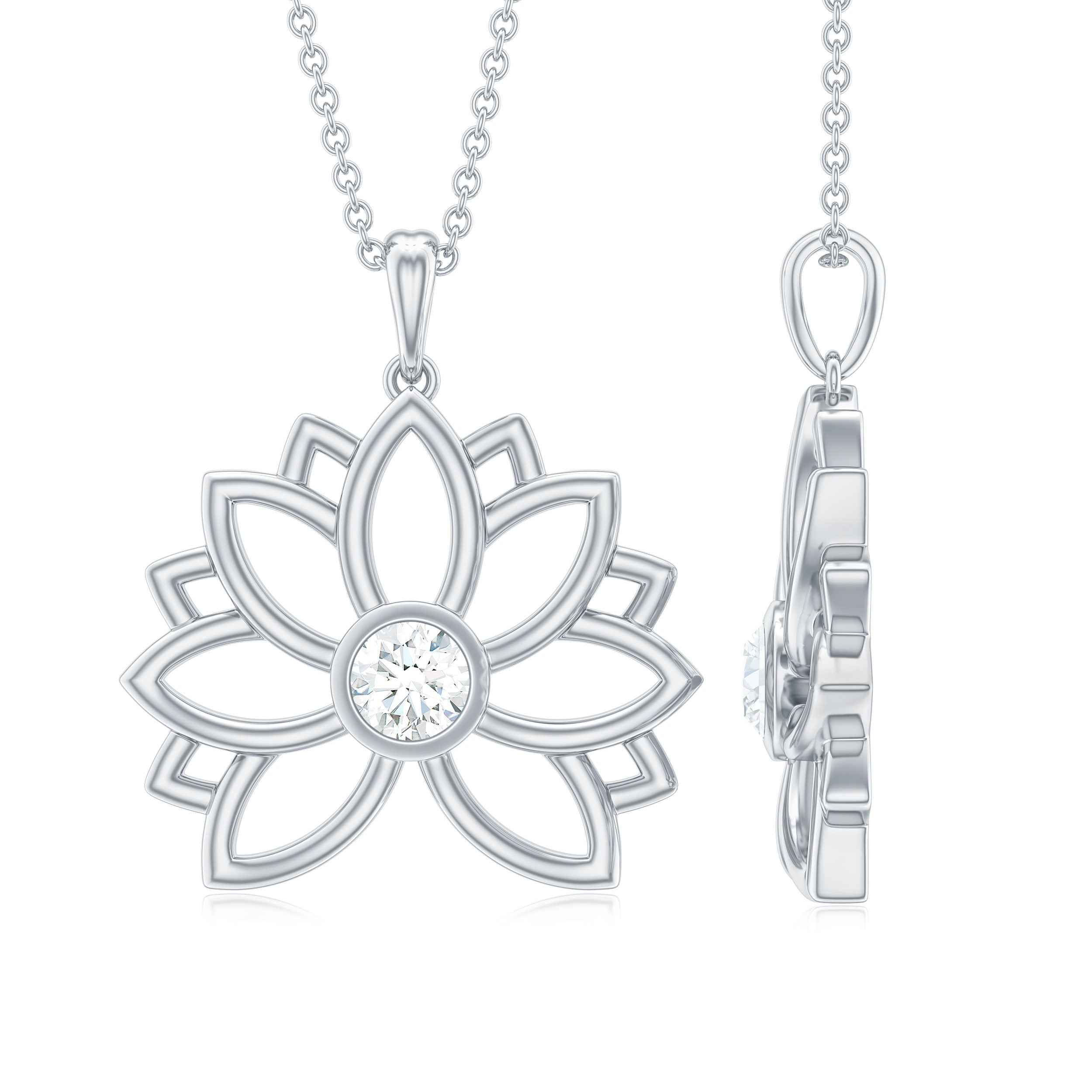 Certified Moissanite Flower Pendant in Bezel Setting