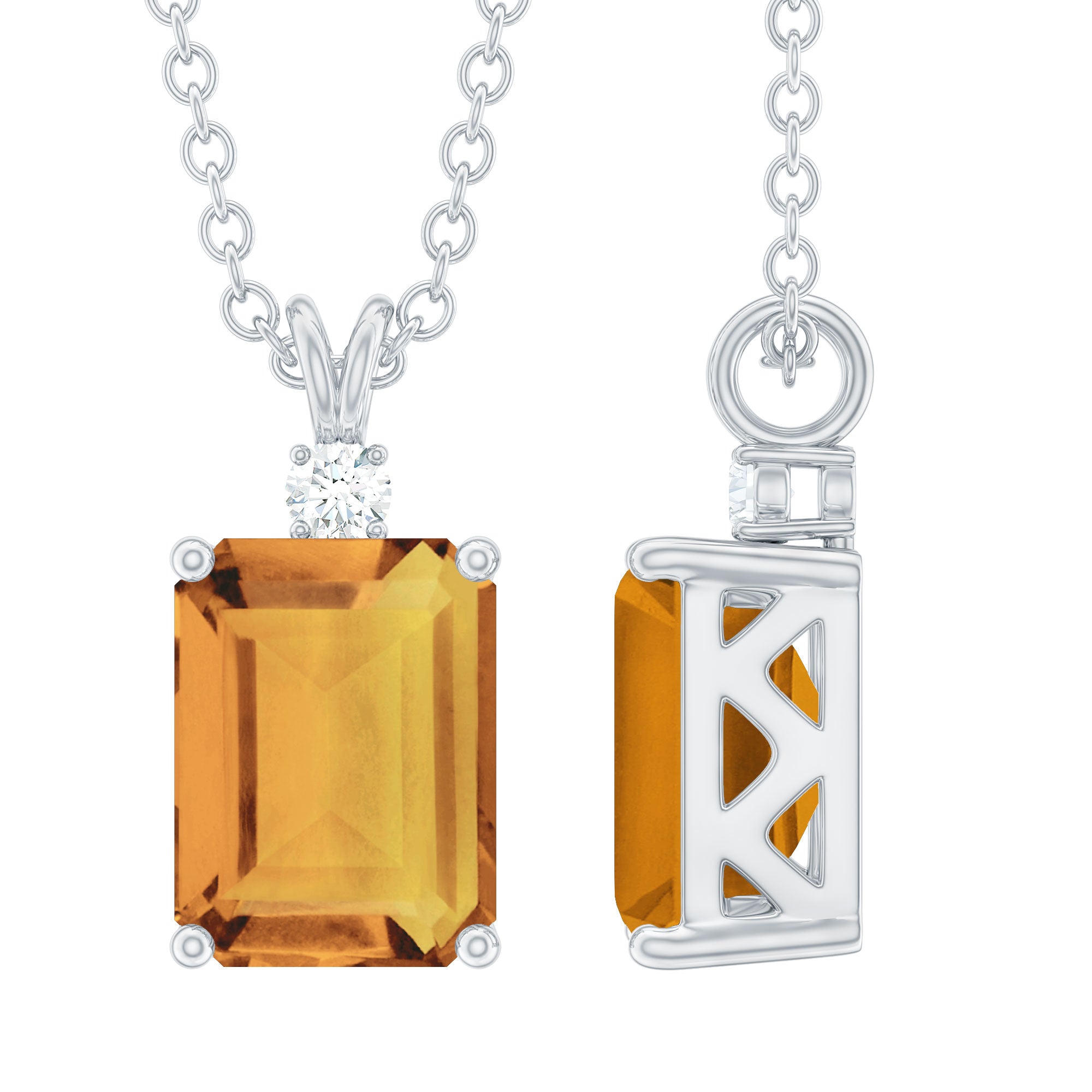 Minimal Solitaire Citrine Pendant Necklace with Rabbit Ear Bail