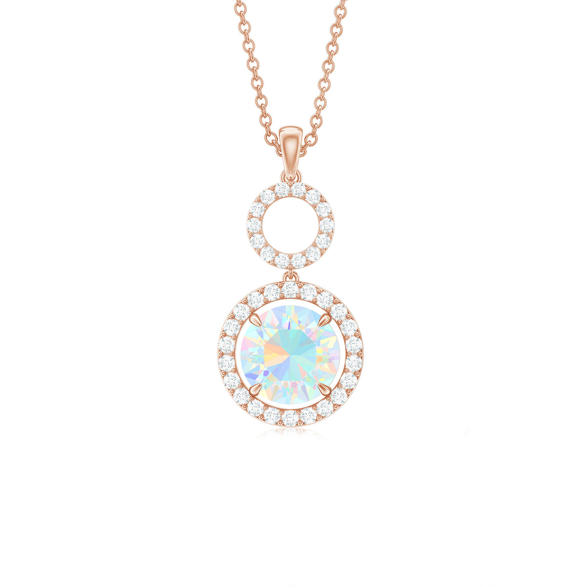 Natural Ethiopian Opal Drop Pendant Necklace with Diamond AAA - Rosec Jewels