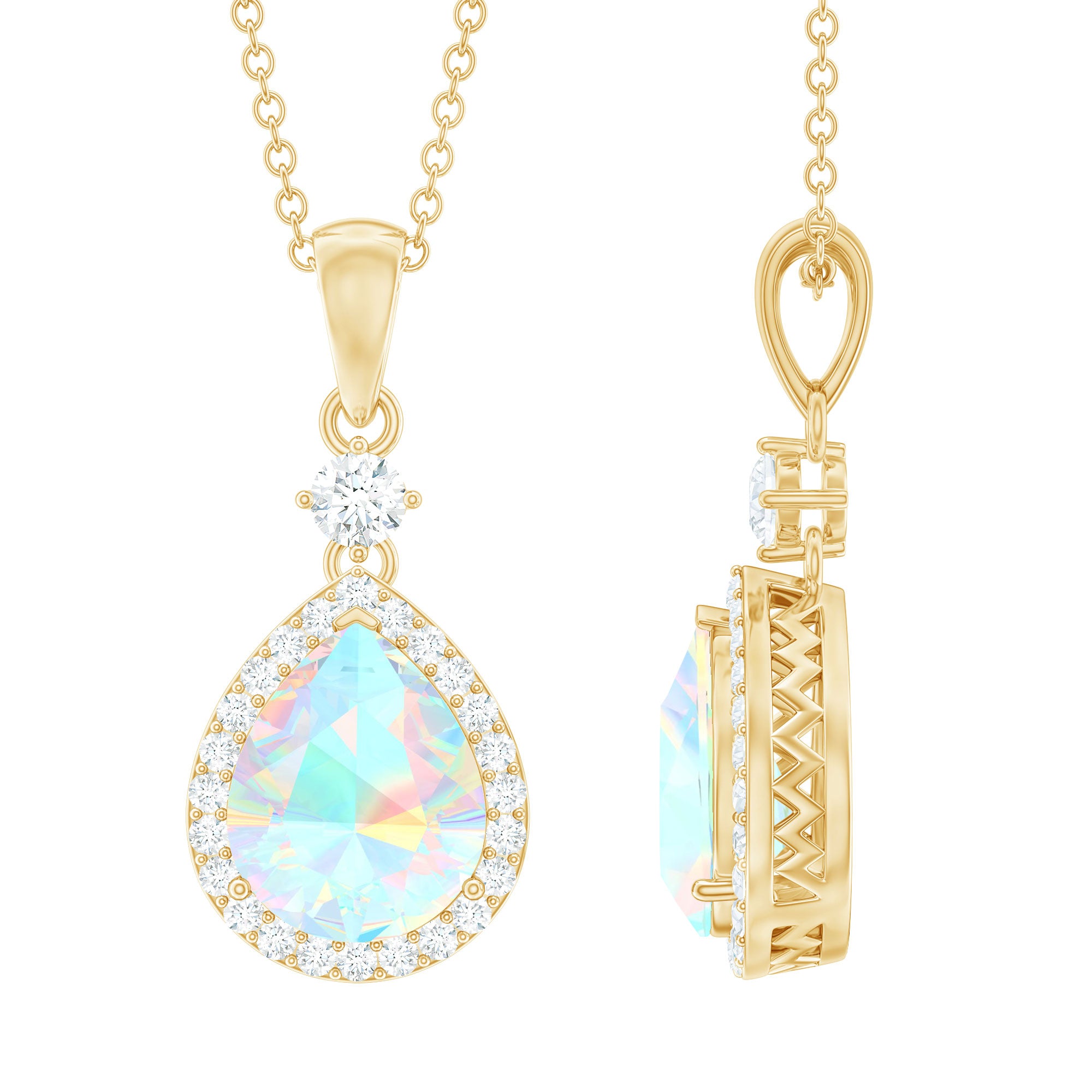 Rosec Jewels-Certified Ethiopian Opal and Diamond Teardrop Necklace with Chain