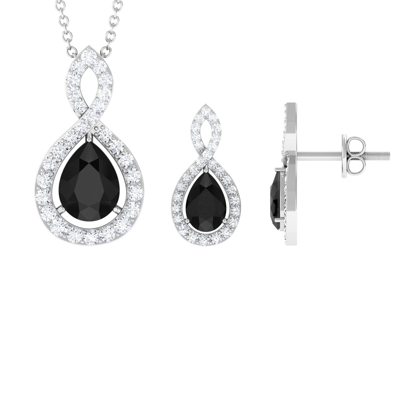 Real Black Onyx Infinity Jewelry Set with Moissanite