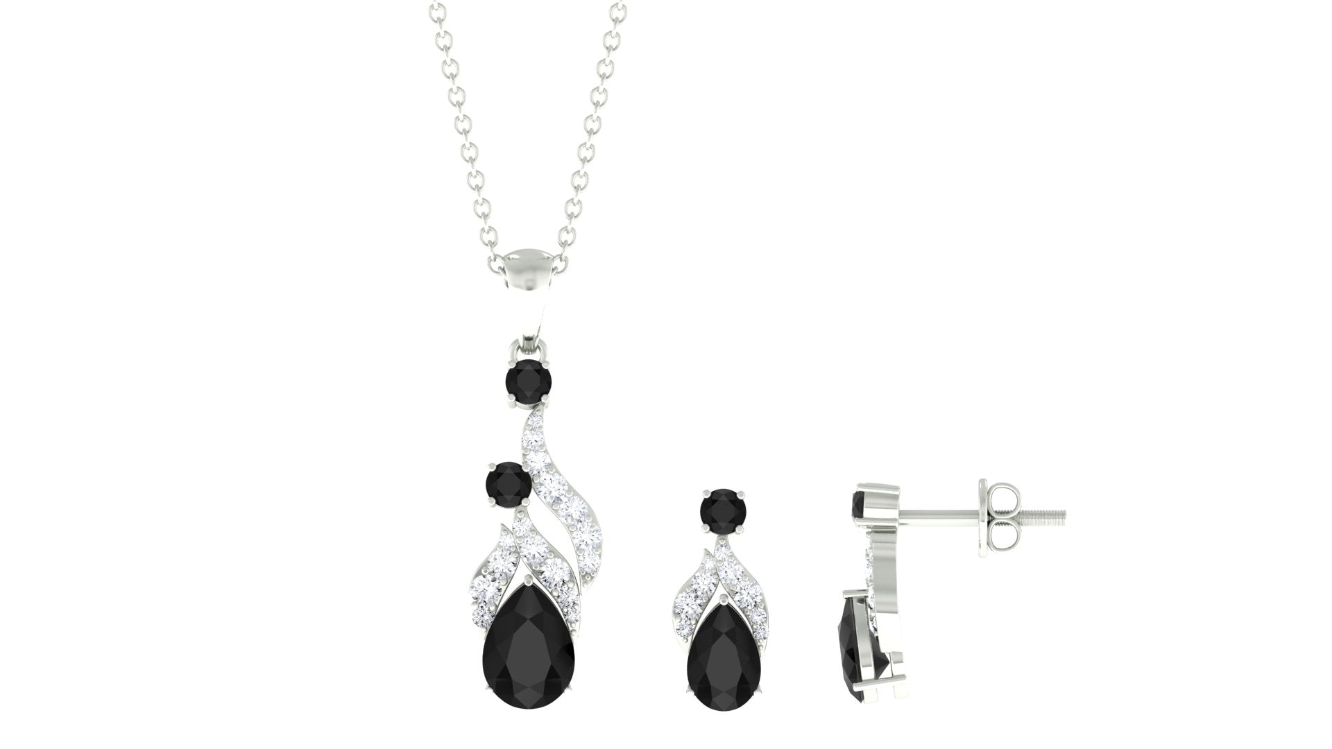 Real Black Onyx Bridal Jewelry Set with Diamond