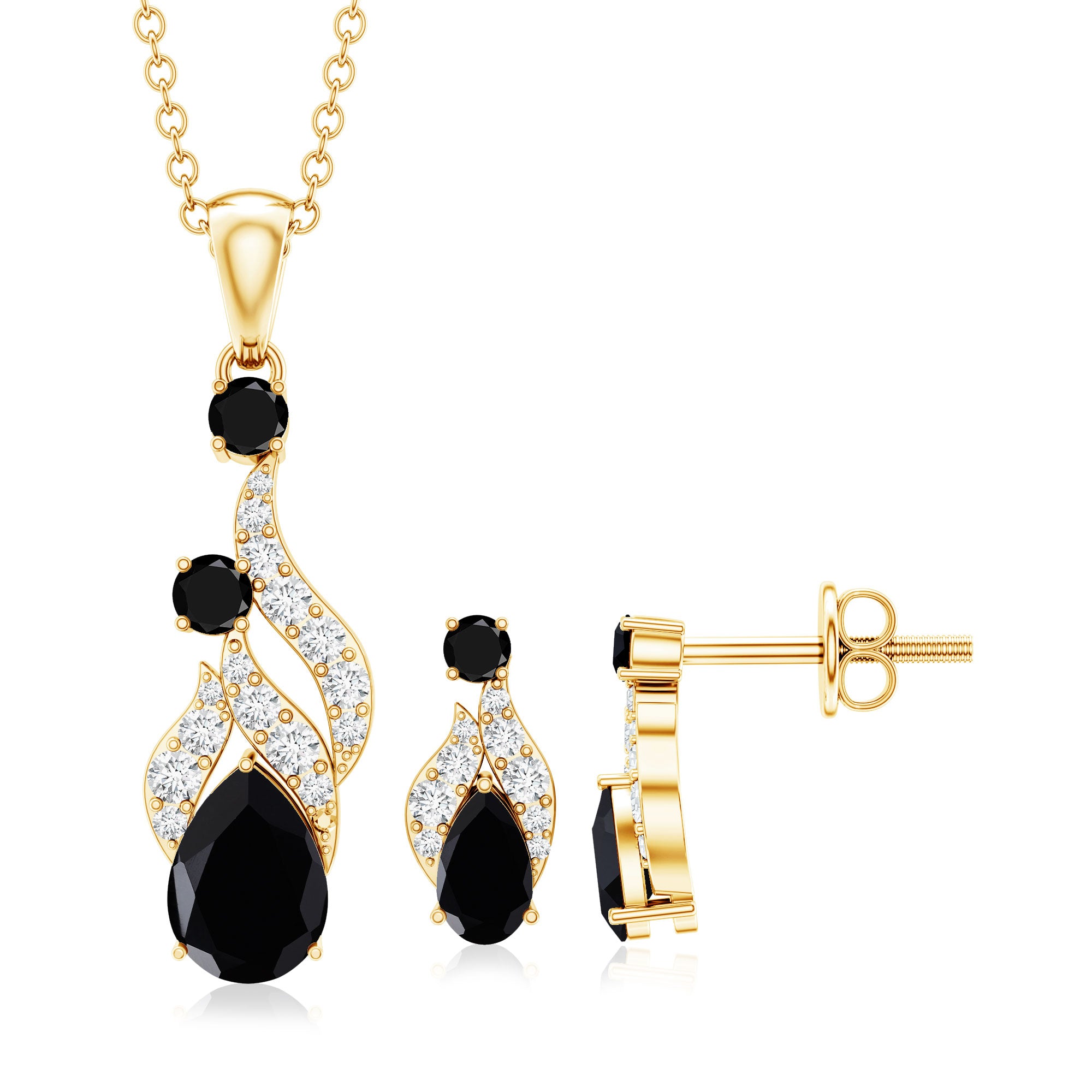 Designer Black Spinel Necklace and Earrings Set with Diamond AAA - Rosec Jewels