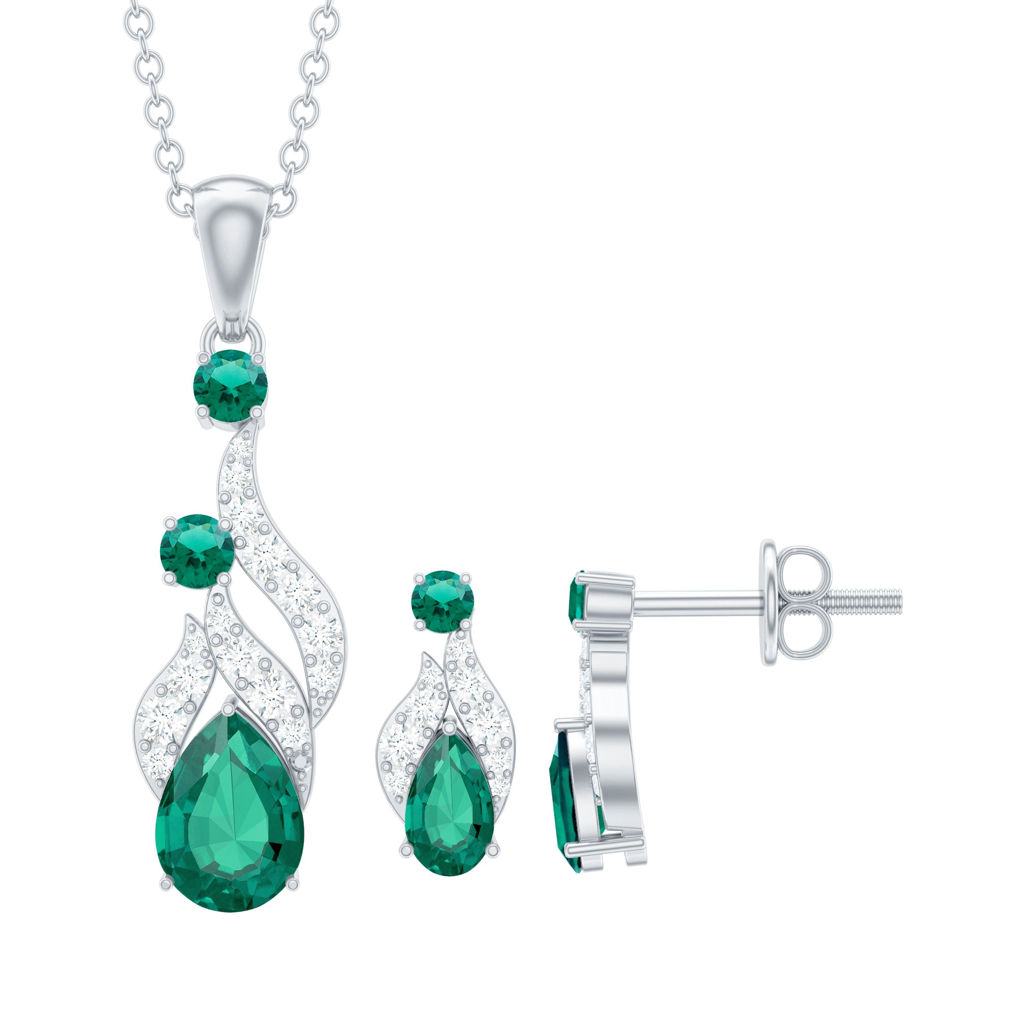 Lab Created Emerald and Diamond Designer Jewelry Set