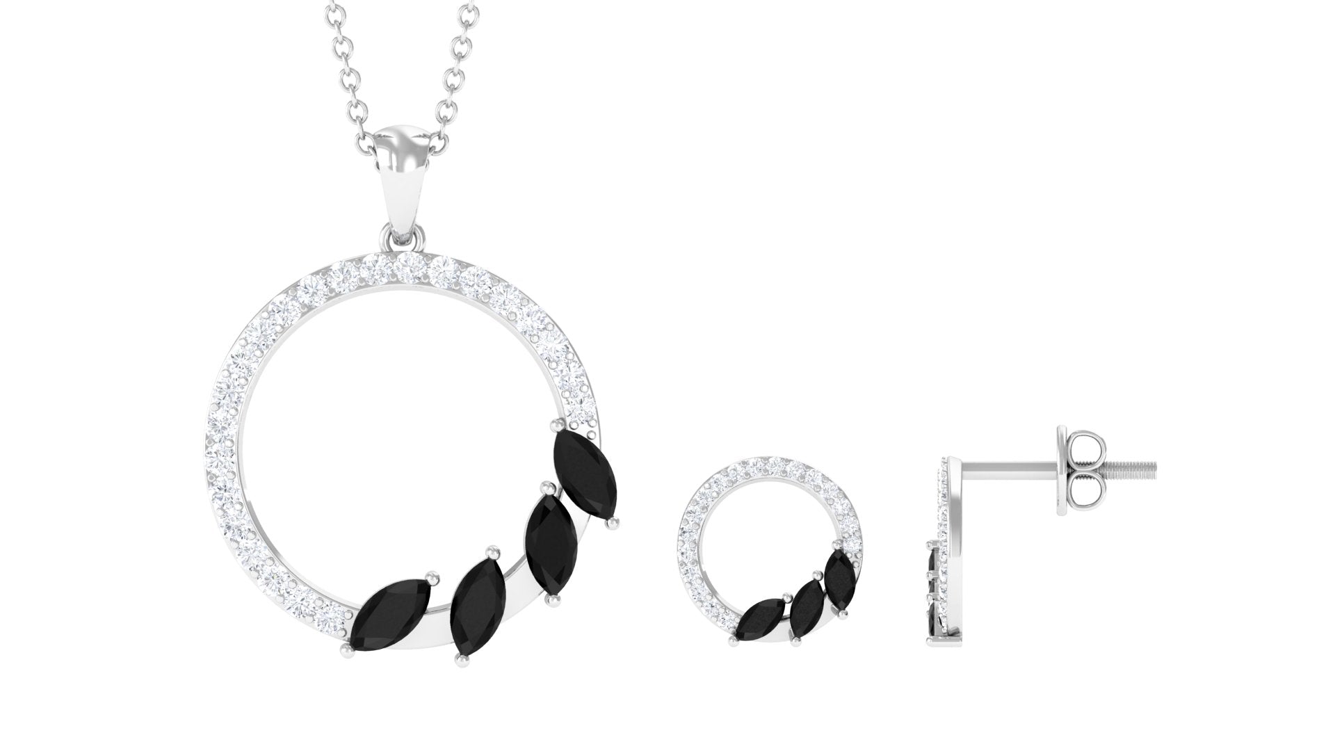 Marquise Cut Black Onyx and Diamond Eternity Jewelry Set AAA - Rosec Jewels