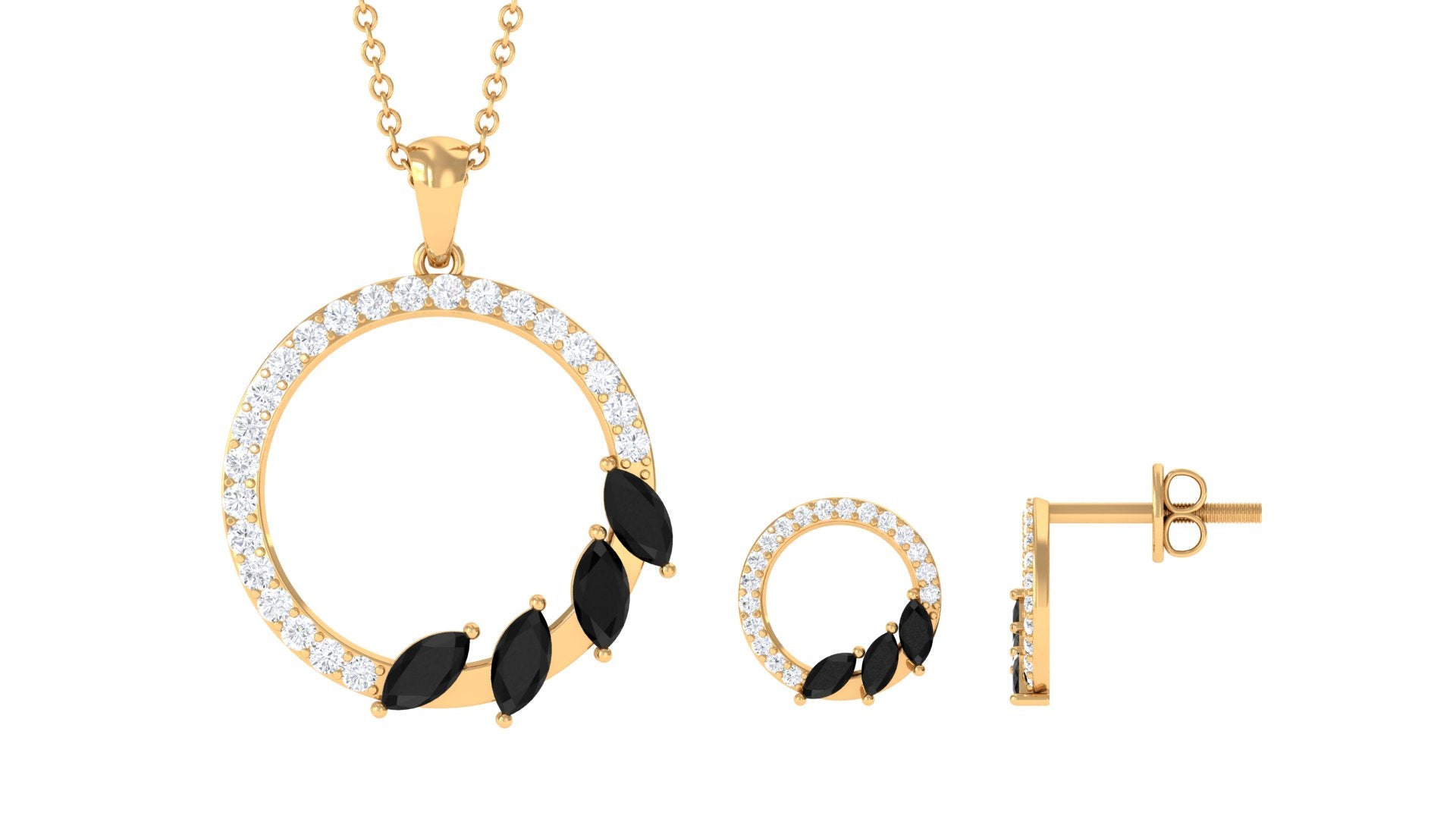 Marquise Cut Black Onyx and Diamond Eternity Jewelry Set AAA - Rosec Jewels