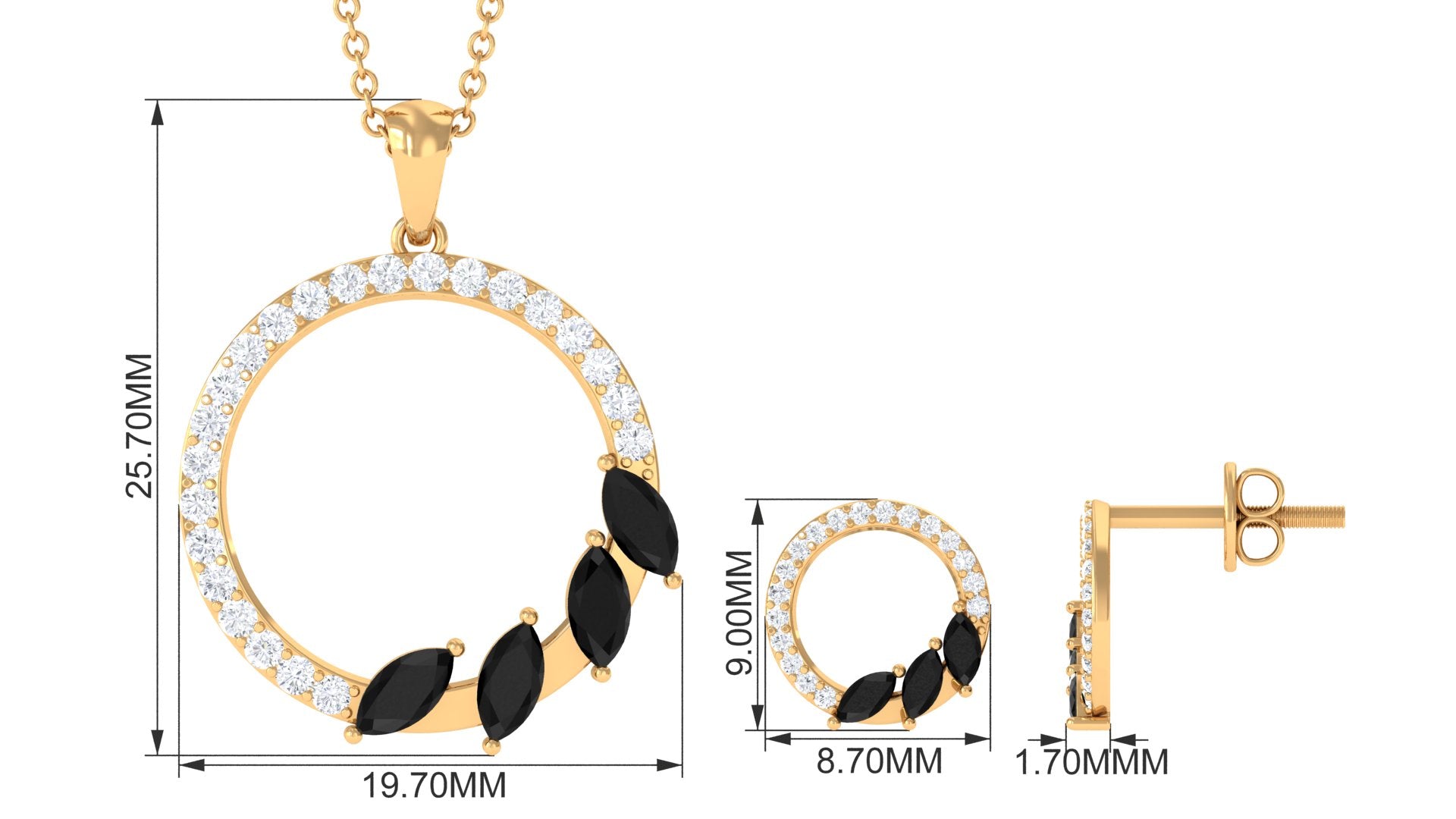 Marquise Cut Black Onyx and Diamond Eternity Jewelry Set AAA - Rosec Jewels
