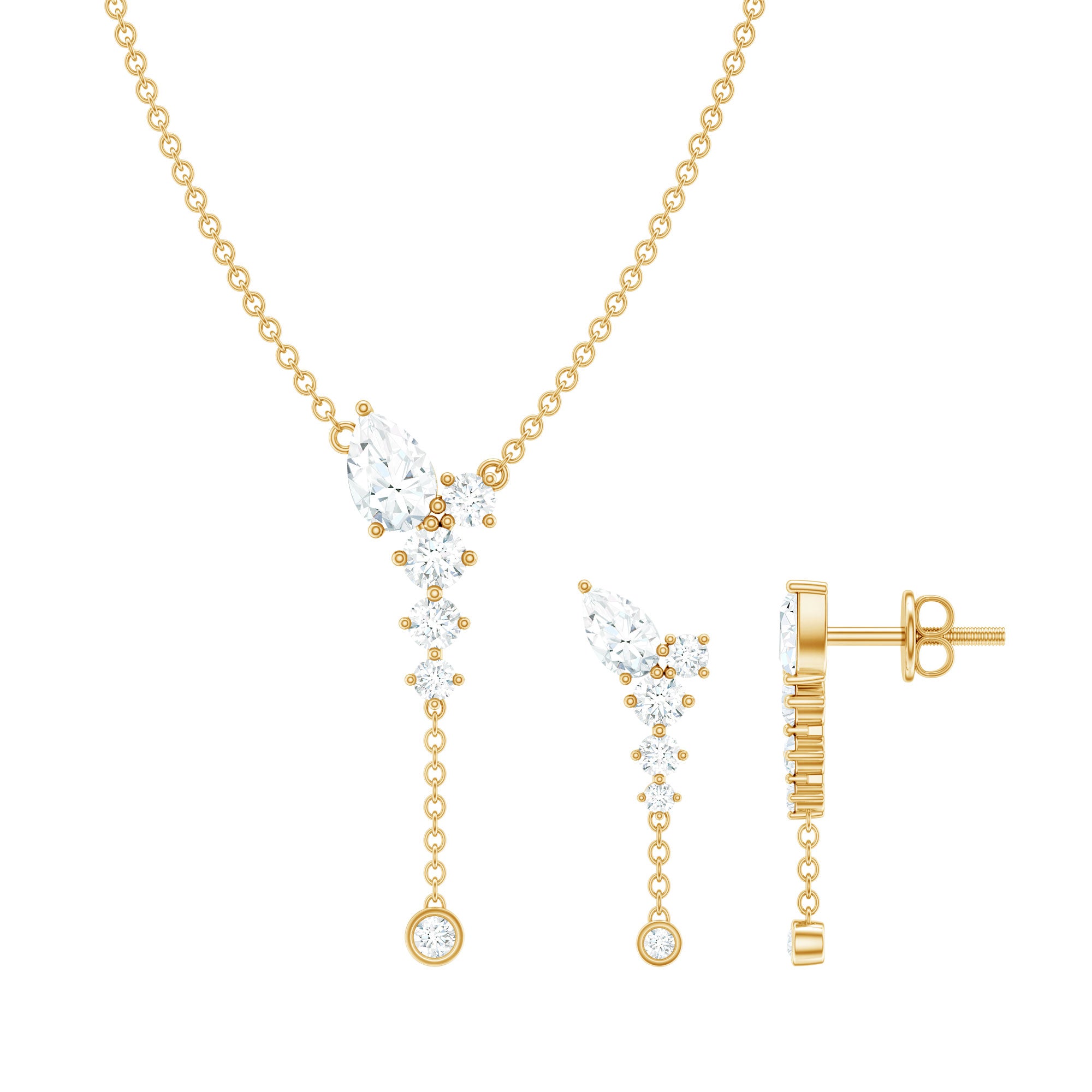 Certified Moissanite Bridal Necklace and Earrings Set D-VS1 - Rosec Jewels