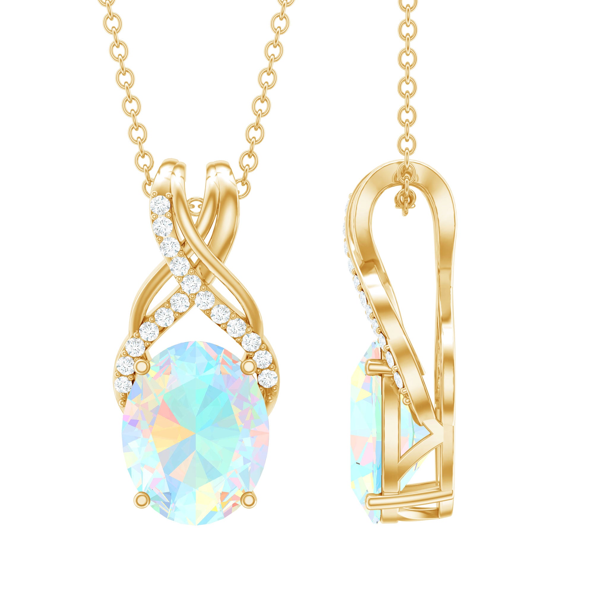 Oval Ethiopian Opal Necklace with Moissanite Twisted Bail AAA - Rosec Jewels