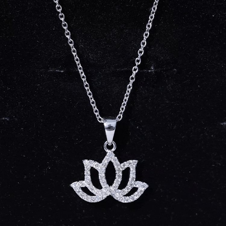Diamond Lotus Flower Necklace in Pave Setting Natural - ( HI-SI ) - Rosec Jewels
