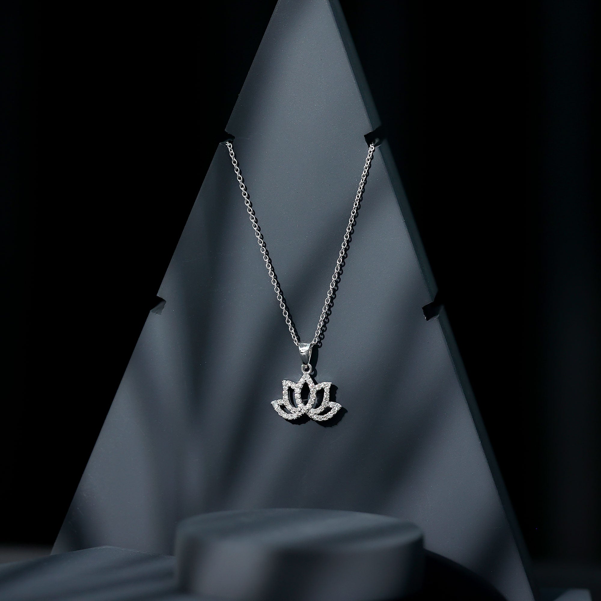 Diamond Lotus Flower Necklace in Pave Setting Natural - ( HI-SI ) - Rosec Jewels