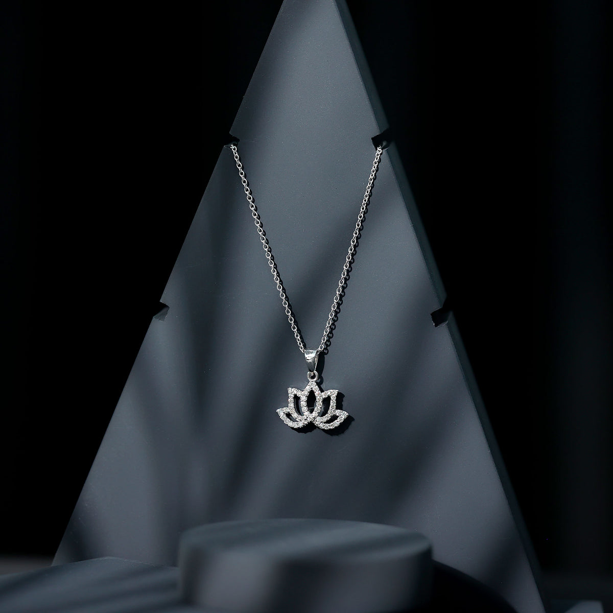 Diamond Lotus Flower Necklace in Pave Setting Natural - ( HI-SI ) - Rosec Jewels