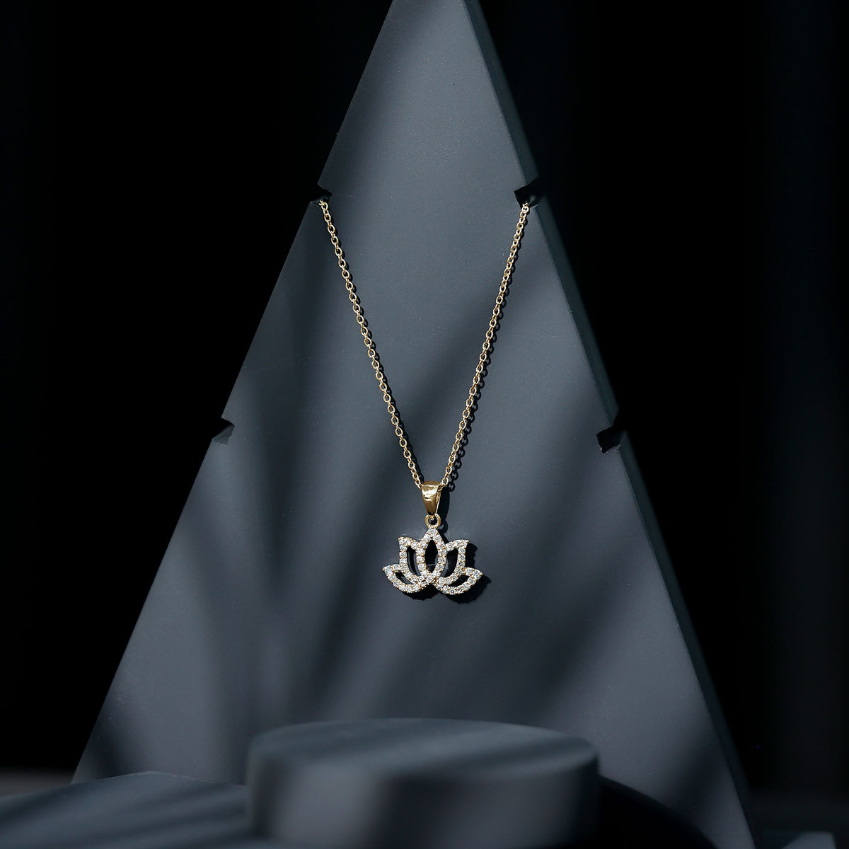 Diamond Lotus Flower Necklace in Pave Setting Natural - ( HI-SI ) - Rosec Jewels