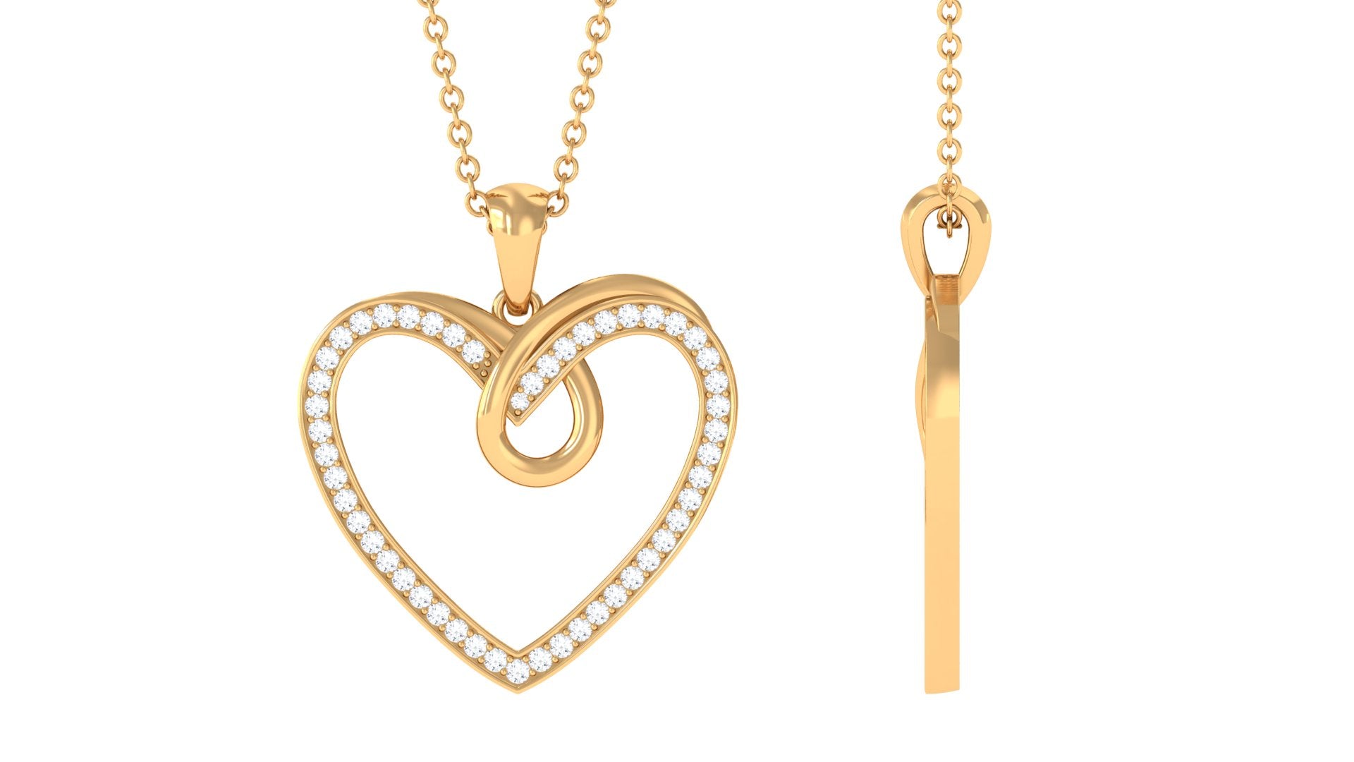 Rosec Jewels-Pave Set Diamond Open Heart Pendant in Gold