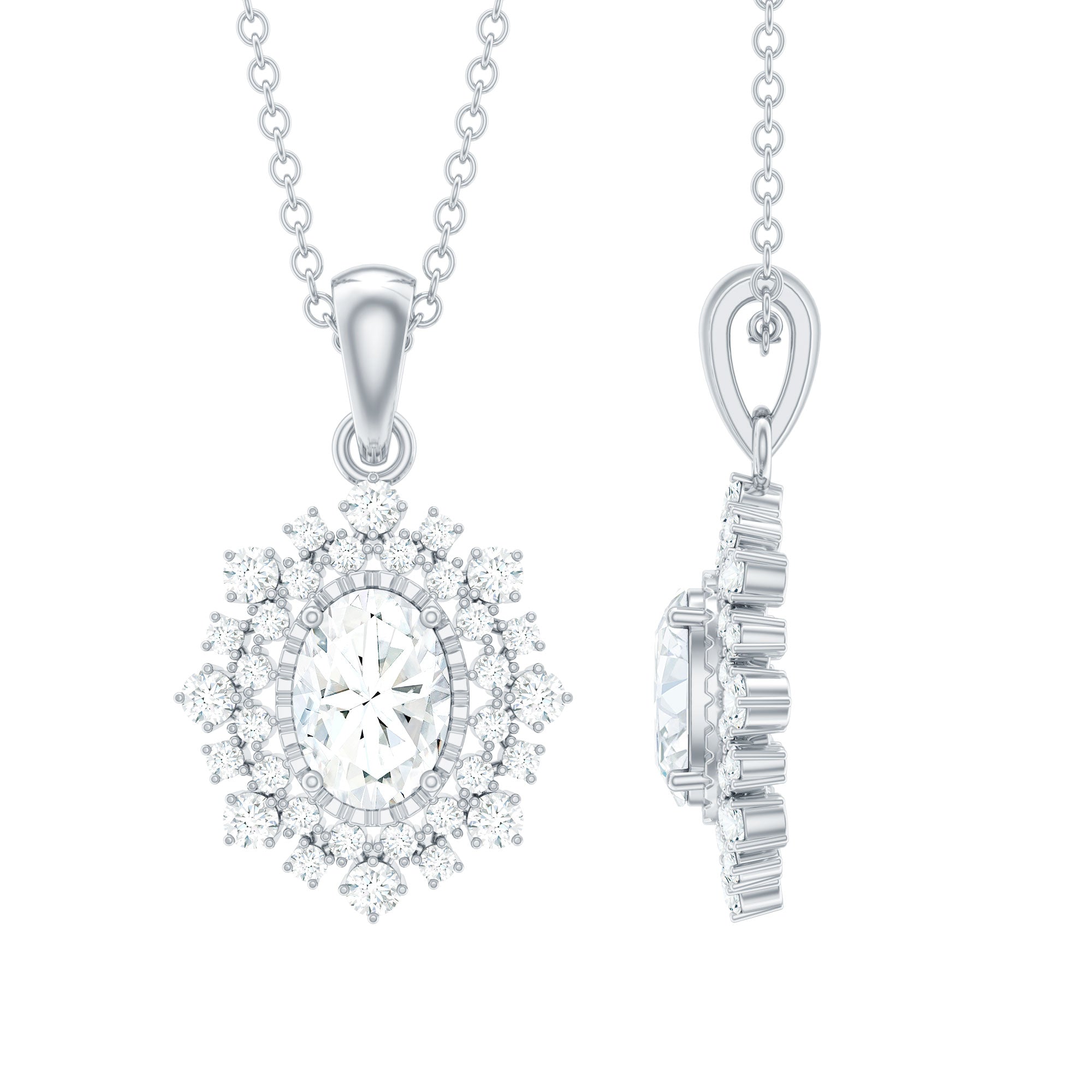 1.5 CT Oval Moissanite Halo Bridal Pendant in Gold