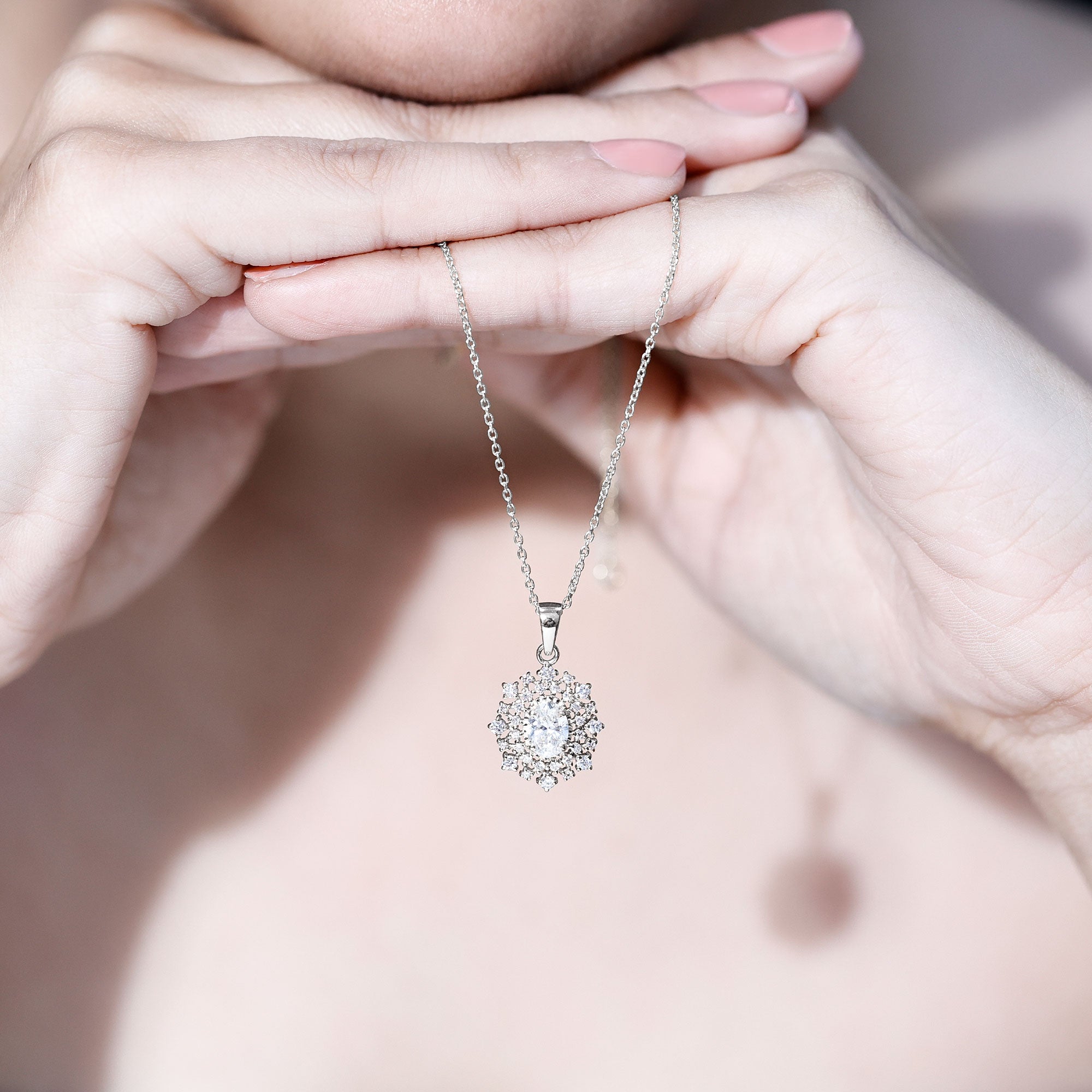 Vintage Style Oval Moissanite Bridal Necklace With Chain D-VS1 - Rosec Jewels