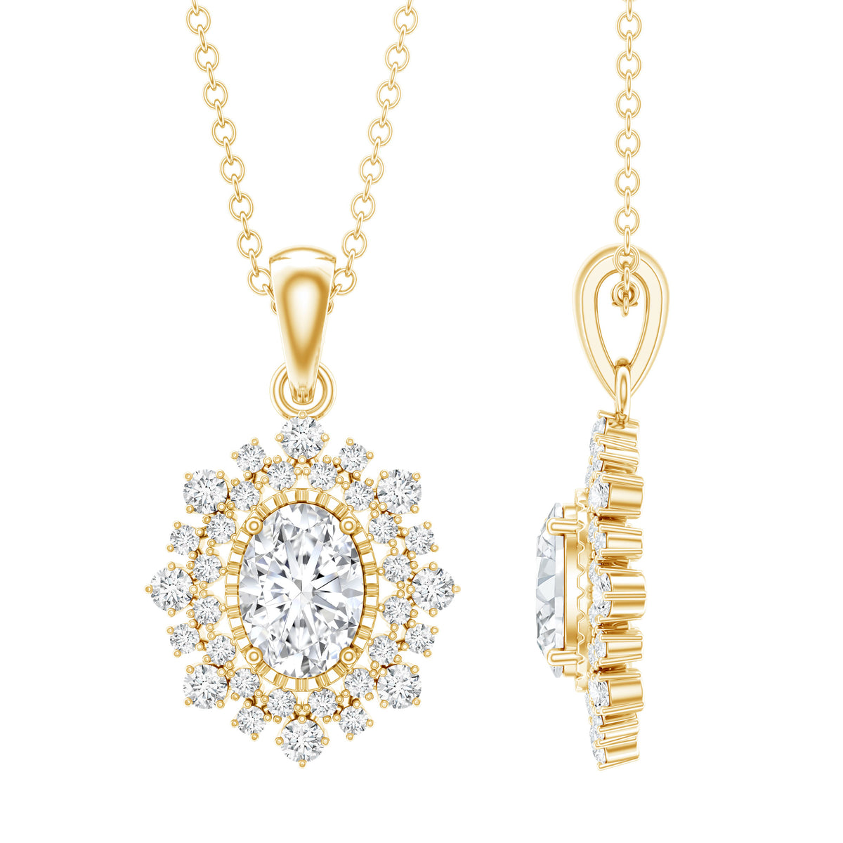 Vintage Style Oval Moissanite Bridal Necklace With Chain D-VS1 - Rosec Jewels