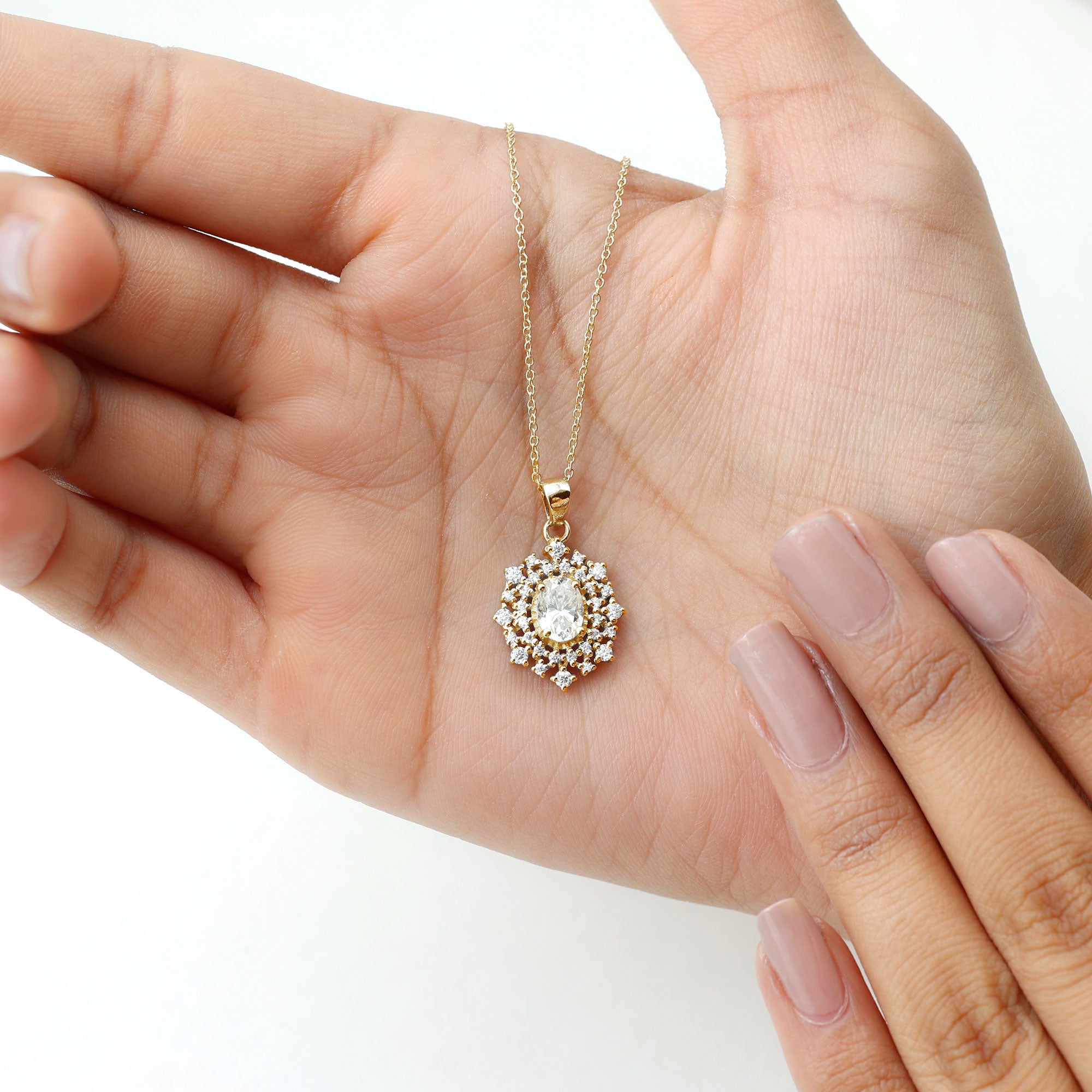Vintage Style Oval Moissanite Bridal Necklace With Chain D-VS1 - Rosec Jewels