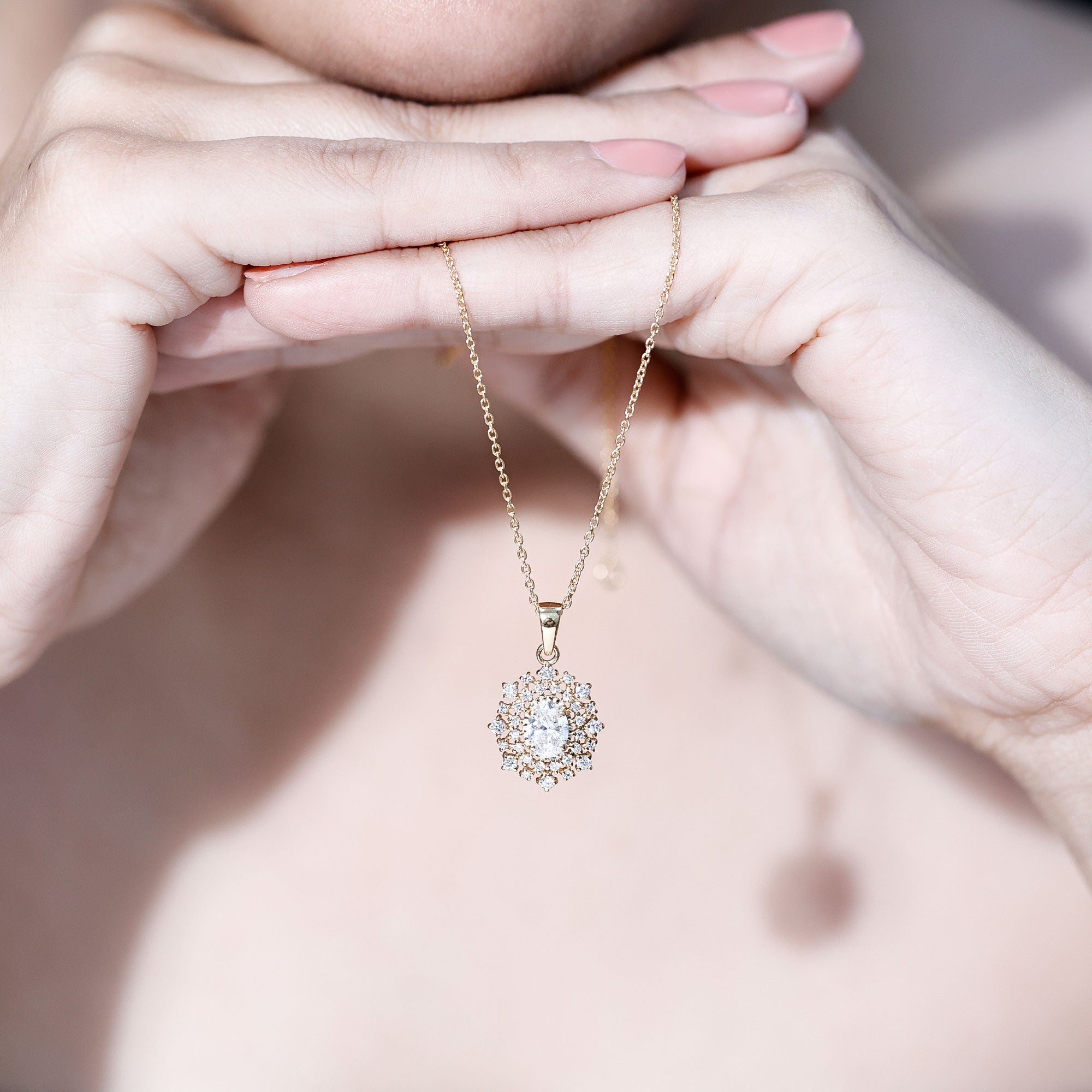 Vintage Style Oval Moissanite Bridal Necklace With Chain D-VS1 - Rosec Jewels