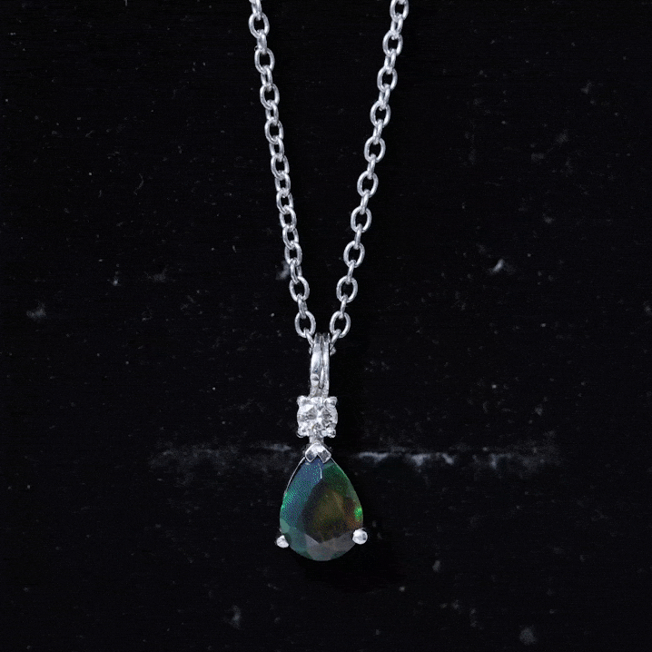Pear Shaped Black Opal Drop Pendant with Diamond AAA - Rosec Jewels