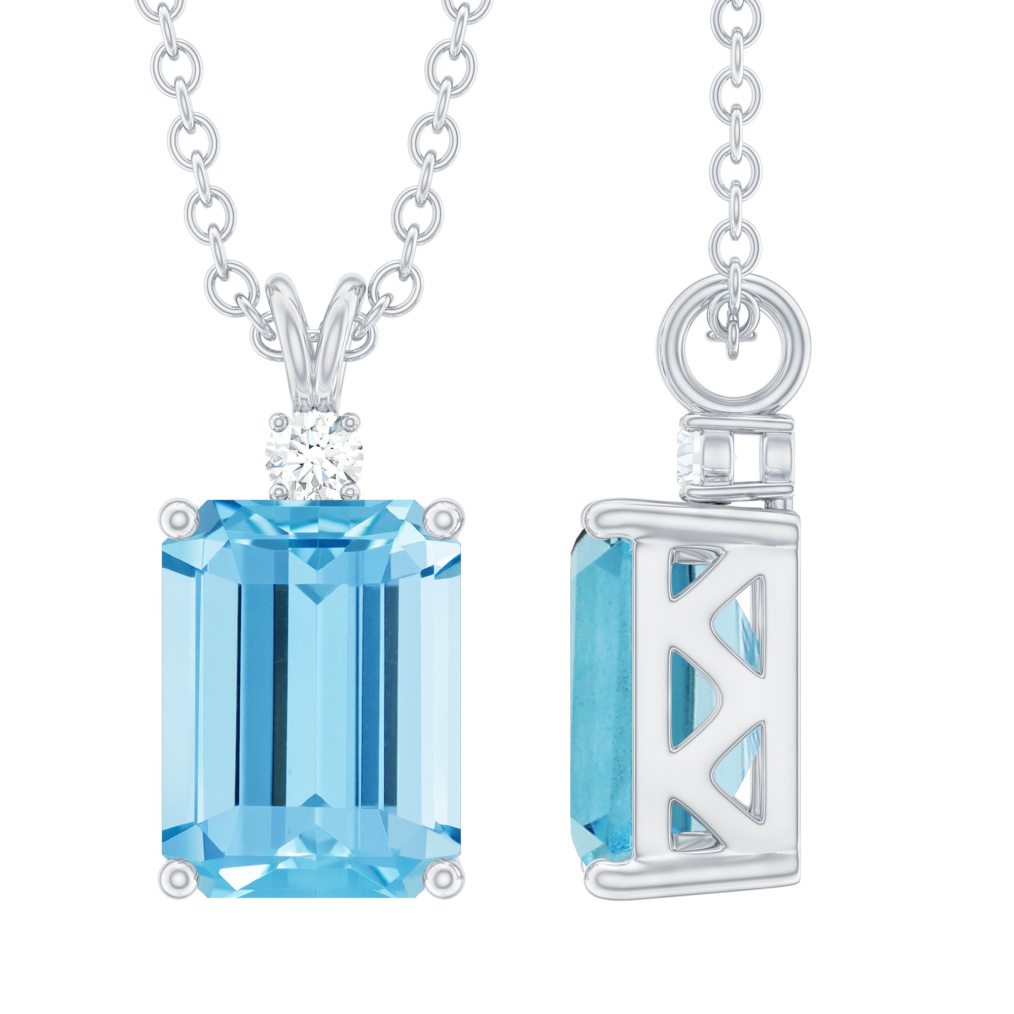 Rosec Jewels-Natural 6X8mm Emerald Cut Aquamarine Pendant with Silver Chain